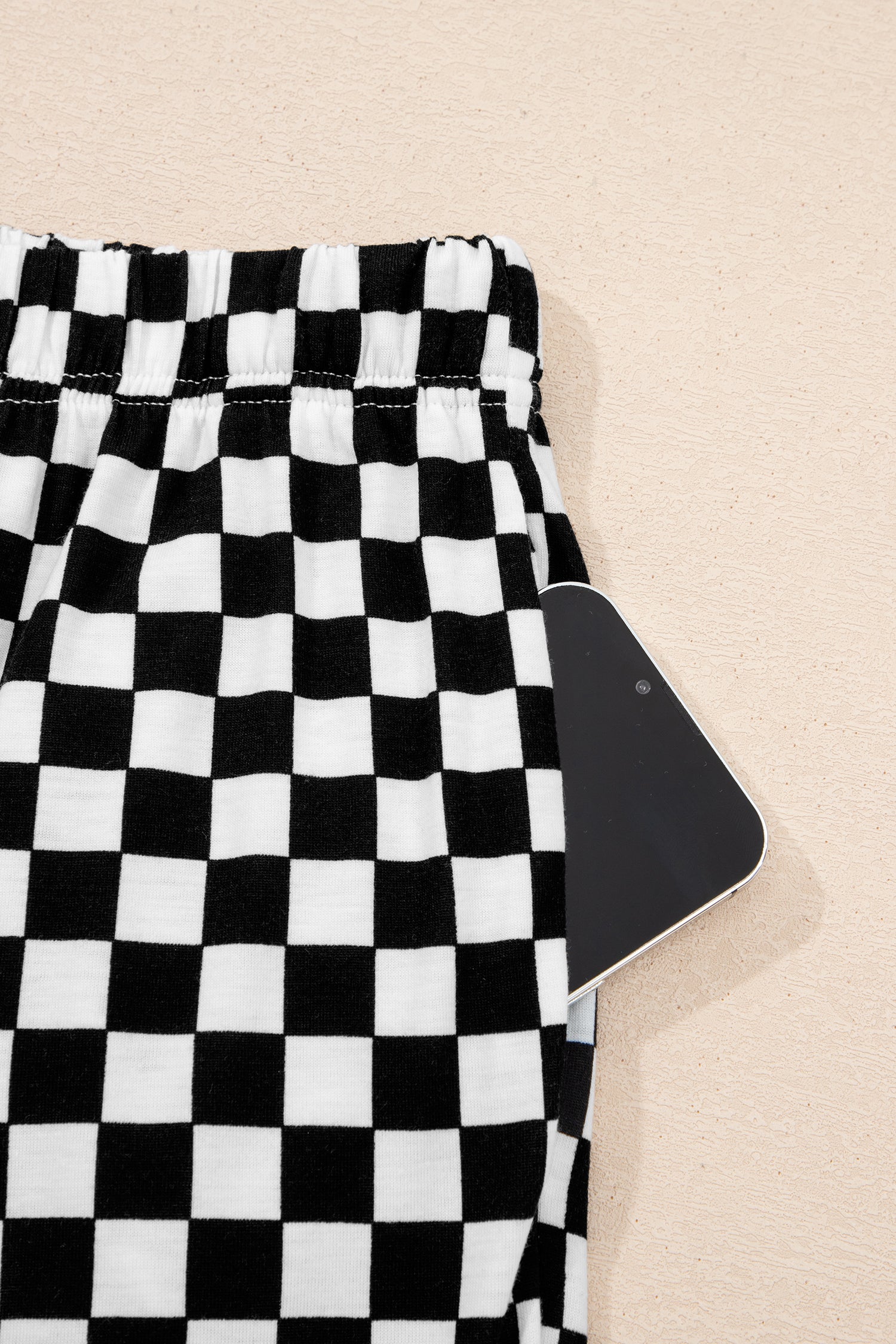 Checkered Print Half Sleeve Tee 2pcs Lounge Pant Set – Rose
