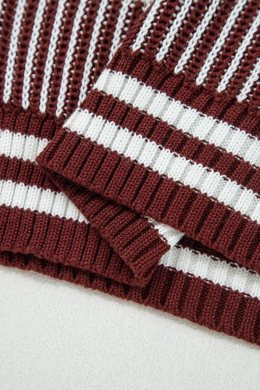 Two Tone Striped Patchwork Drop Shoulder Oversized Sweater - eAura