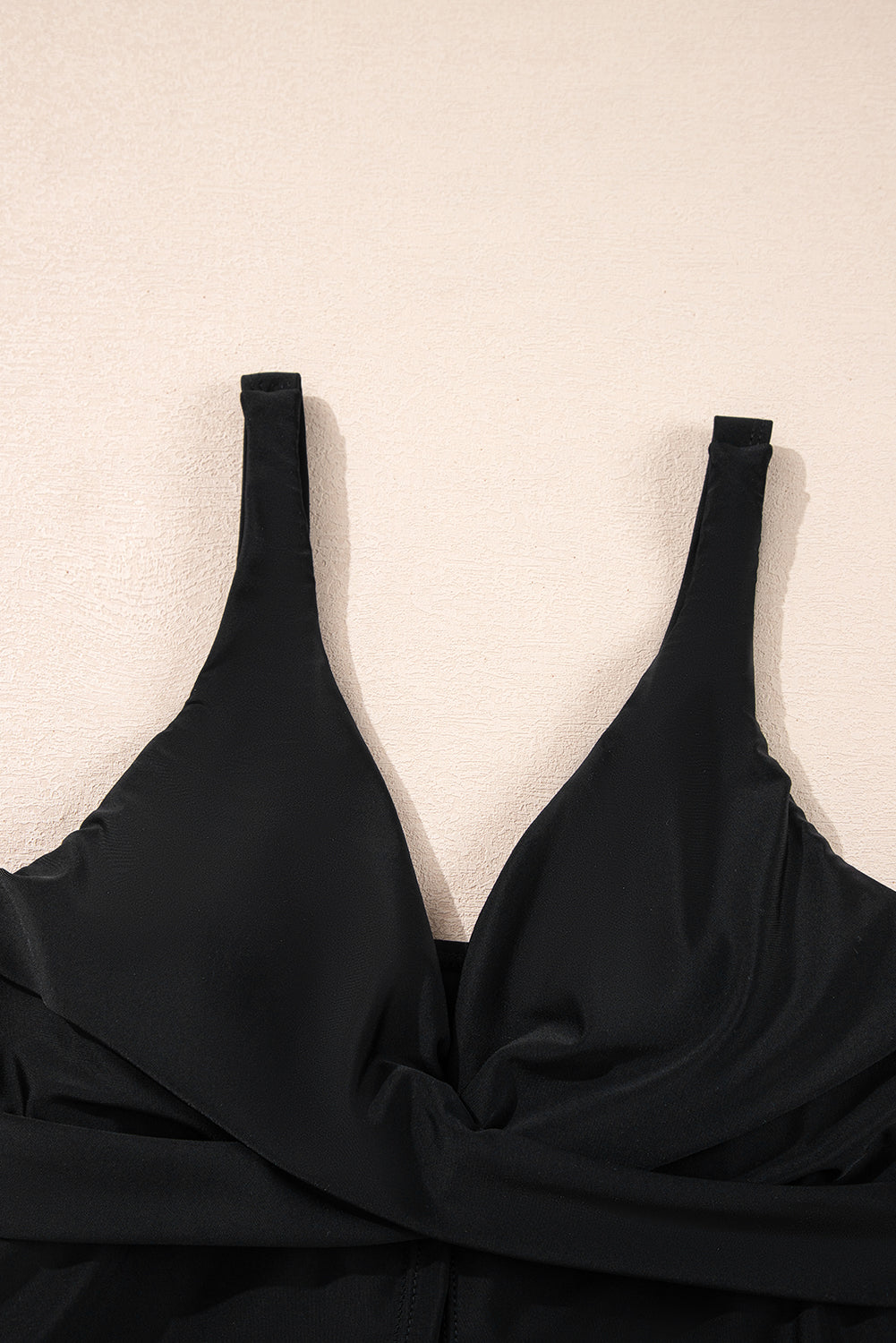 Black Crossed V Neck Adjustable Strap Babydoll Tankini Top eAura