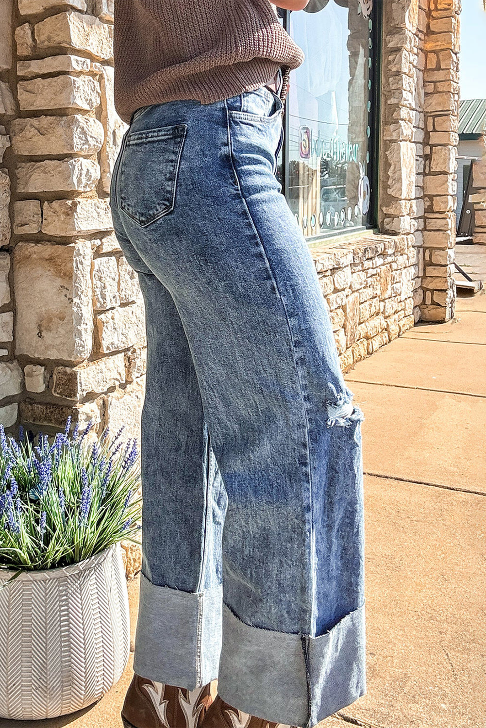 Ashleigh Blue Mineral Wash Bottom Cuff Distressed Wide Leg Jeans eAura