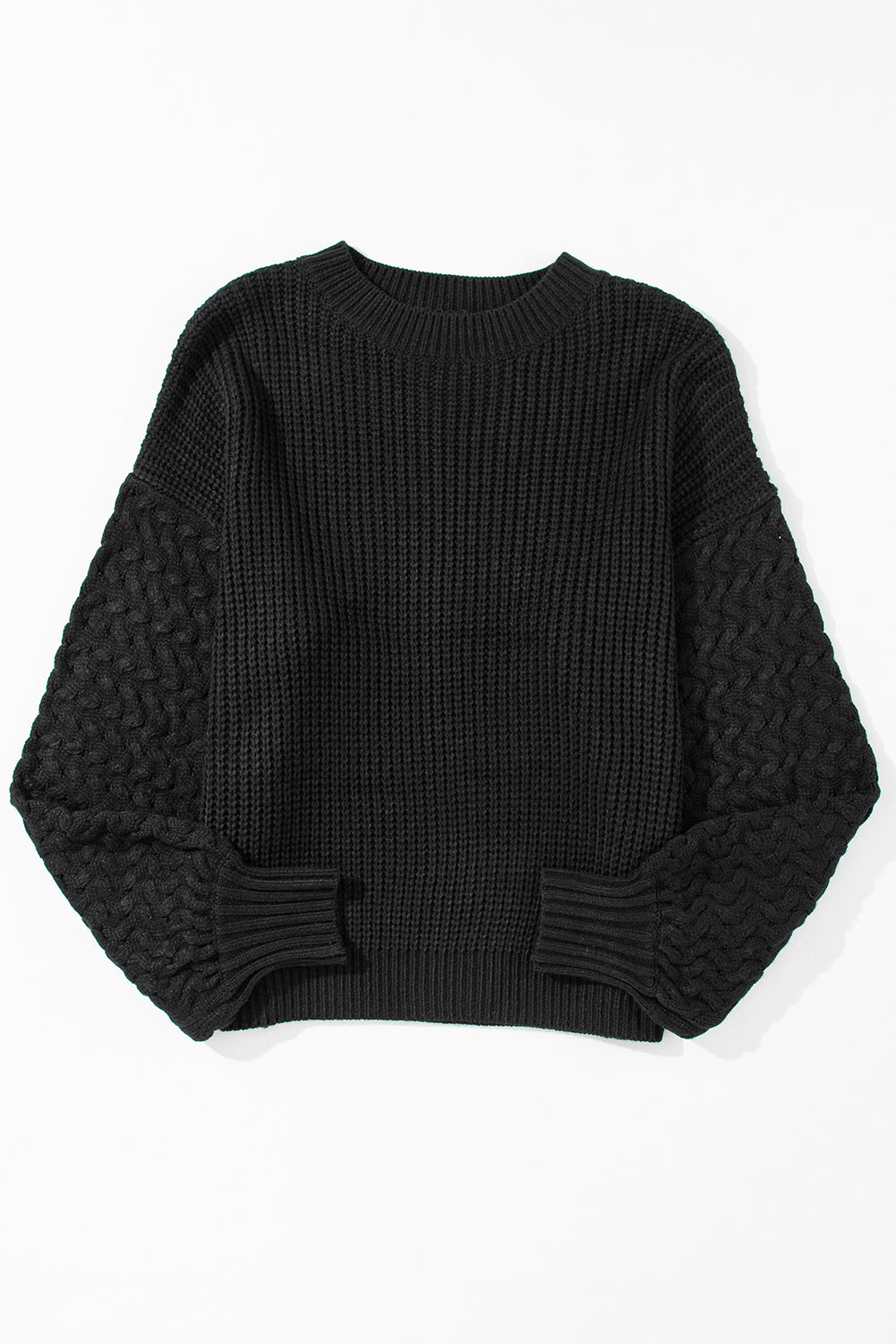 Parchment Cable Knit Sleeve Drop Shoulder Sweater eAura