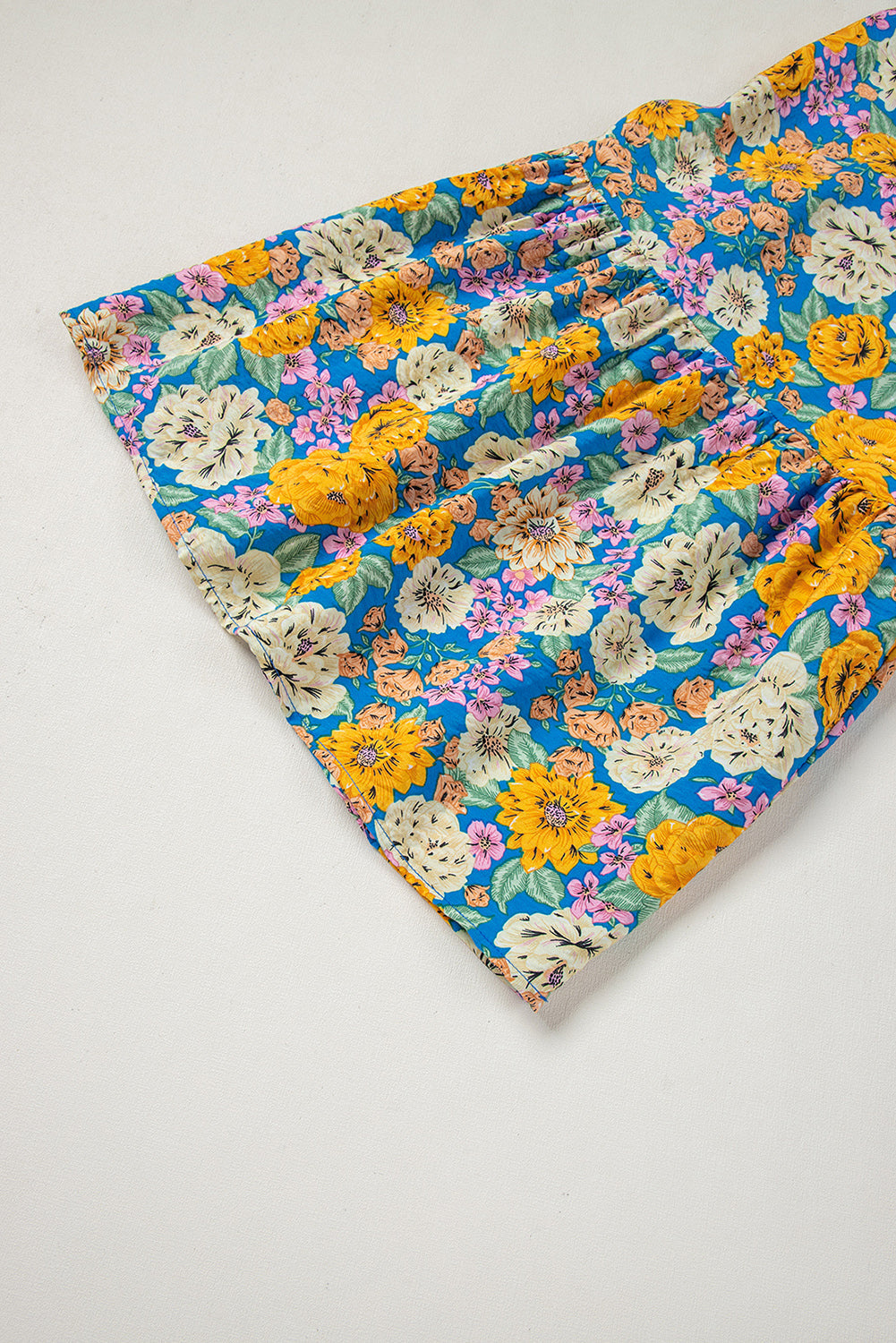 Yellow Floral Allover Print Shirred Cut Out High Waist Jumpsuit eAura