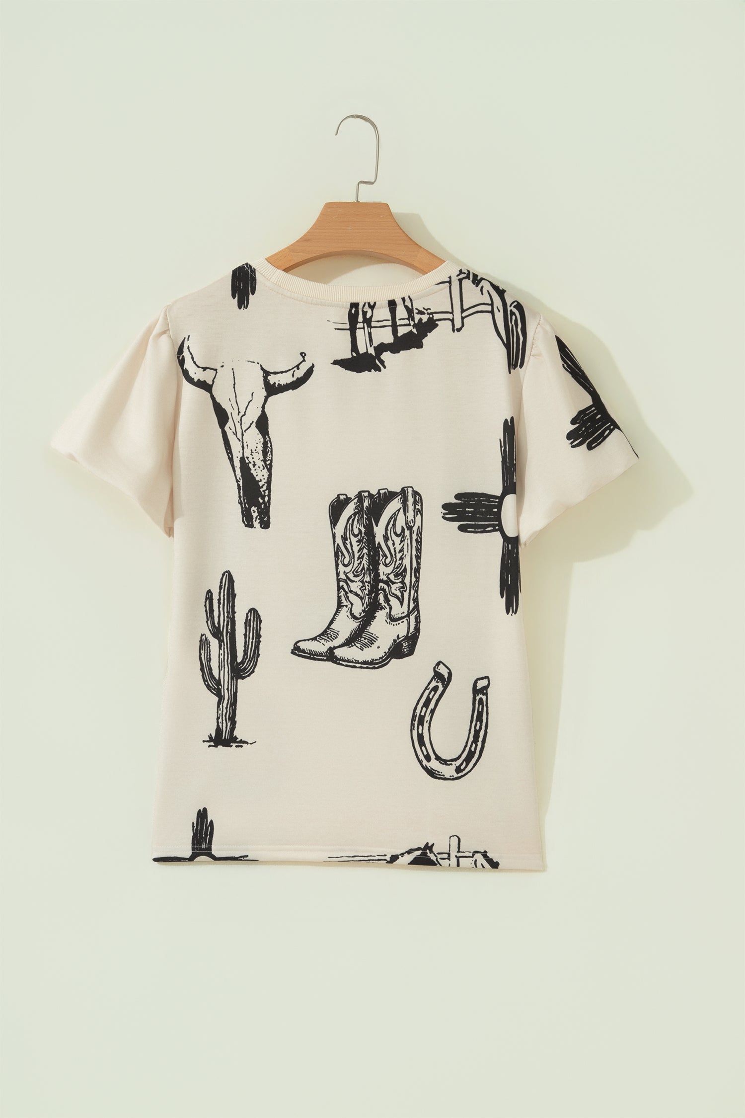 Retro Western Print T Shirt – Beige