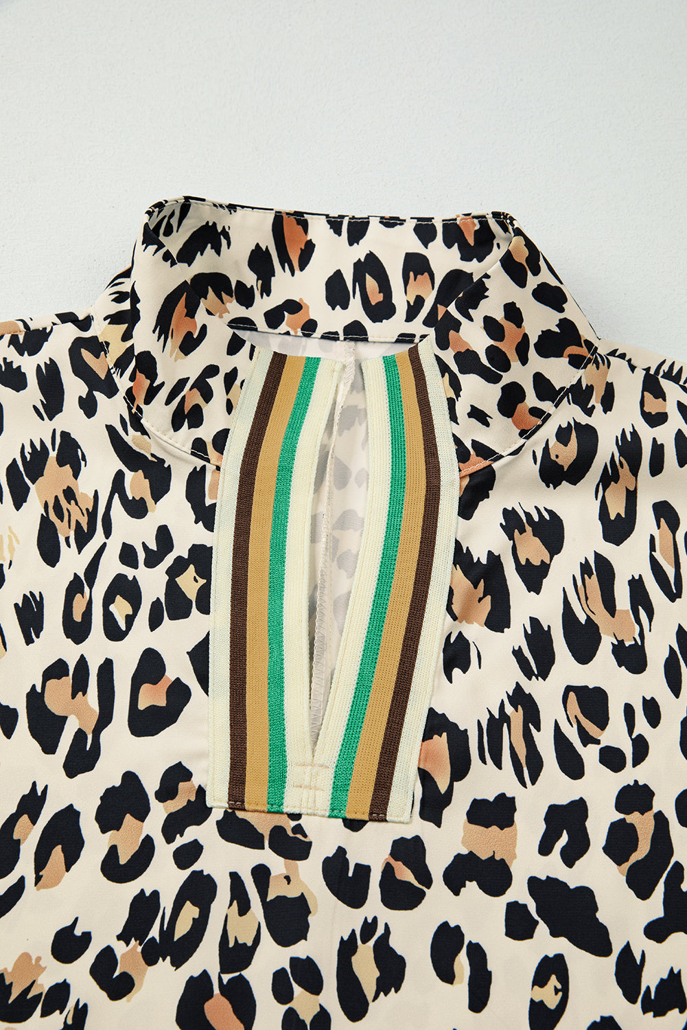 Leopard Contrast Striped V-Neck Loose Fit Blouse - eAura