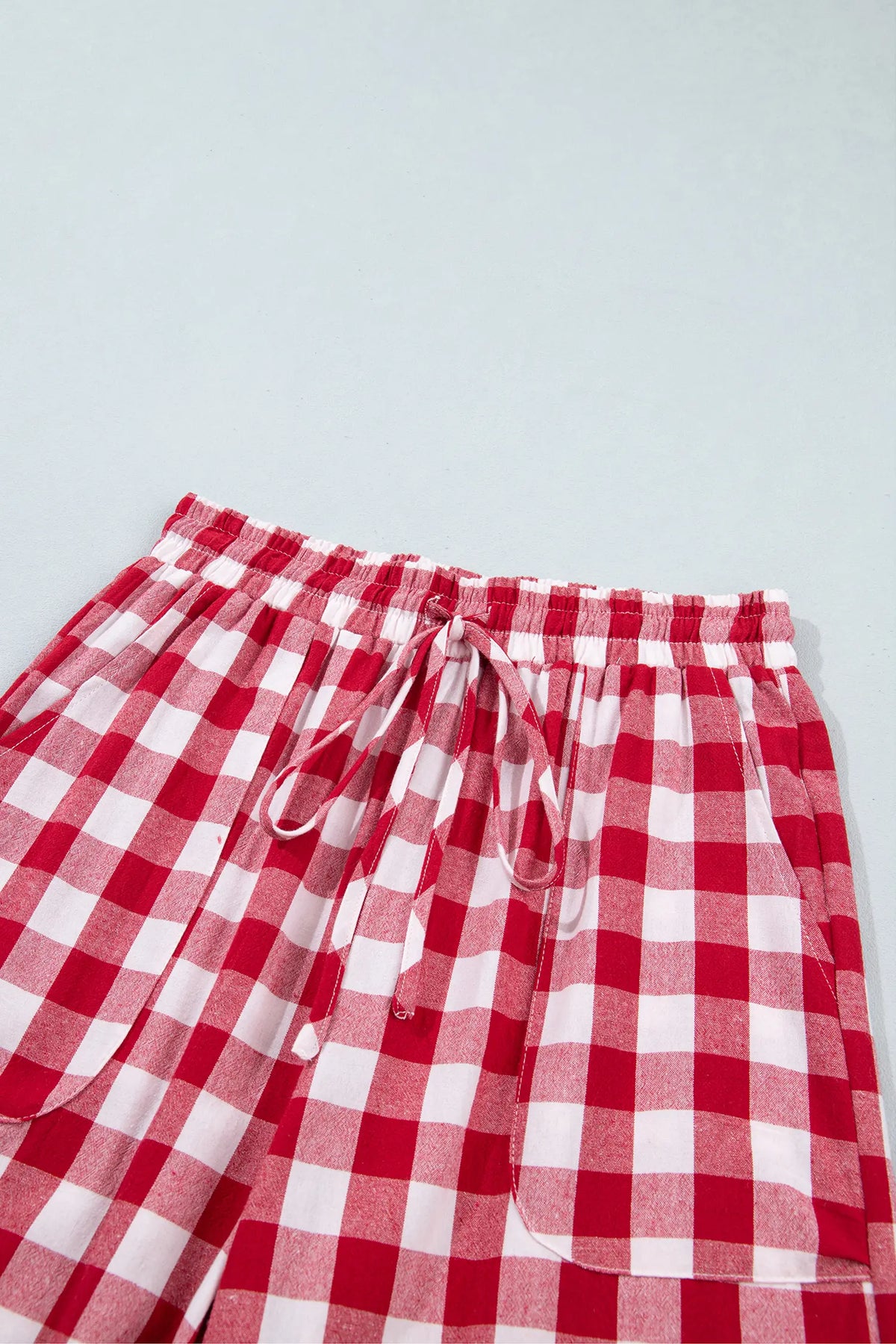 Tie Elastic Waist Shift Pants — Gingham Plaid