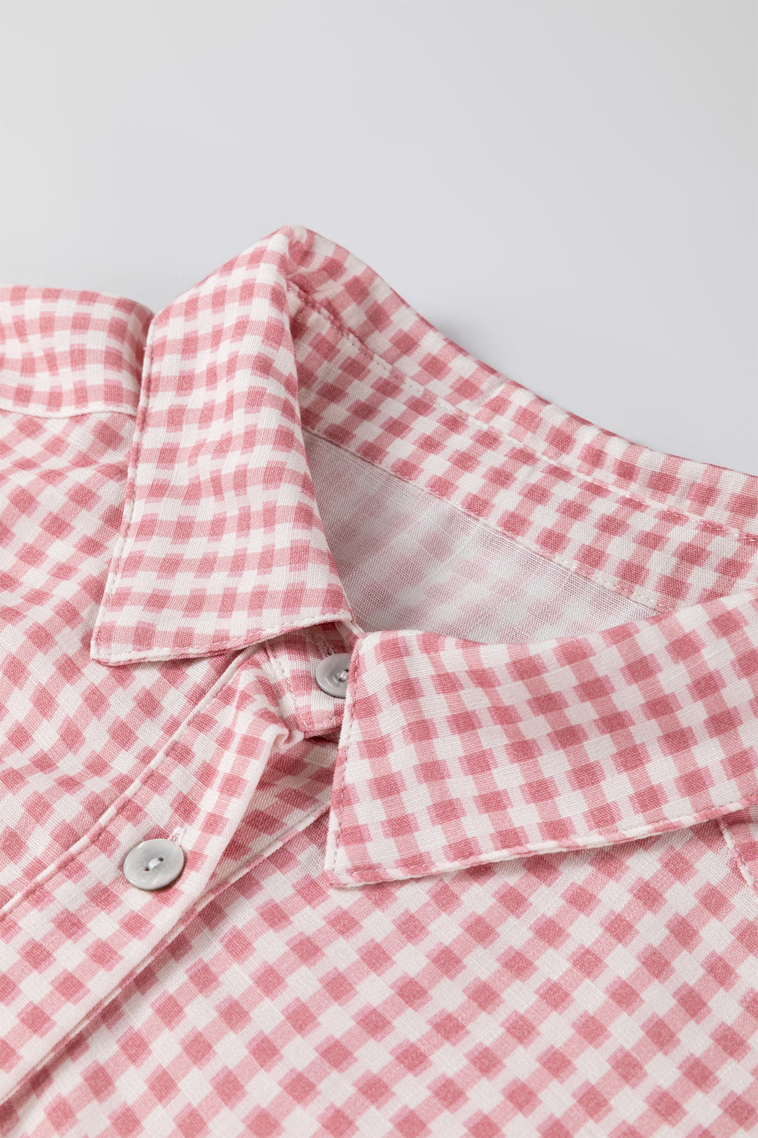 Plaid Half Sleeve Ruffle Hem Button Down Shirt – Pink