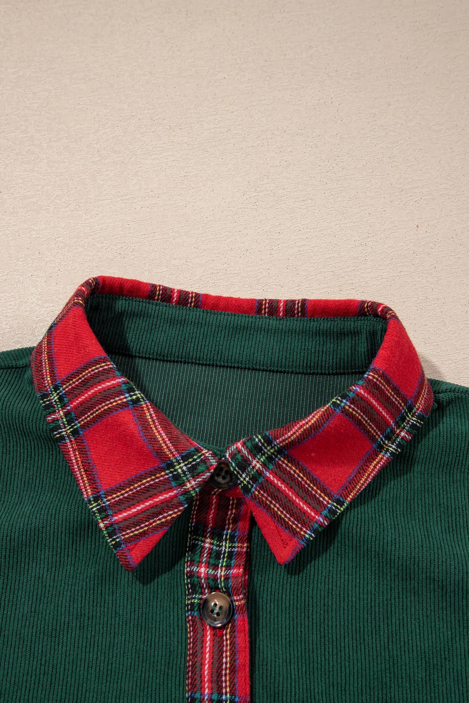 Blackish Green Plaid Pocket Button Long Sleeve Shift Shacket