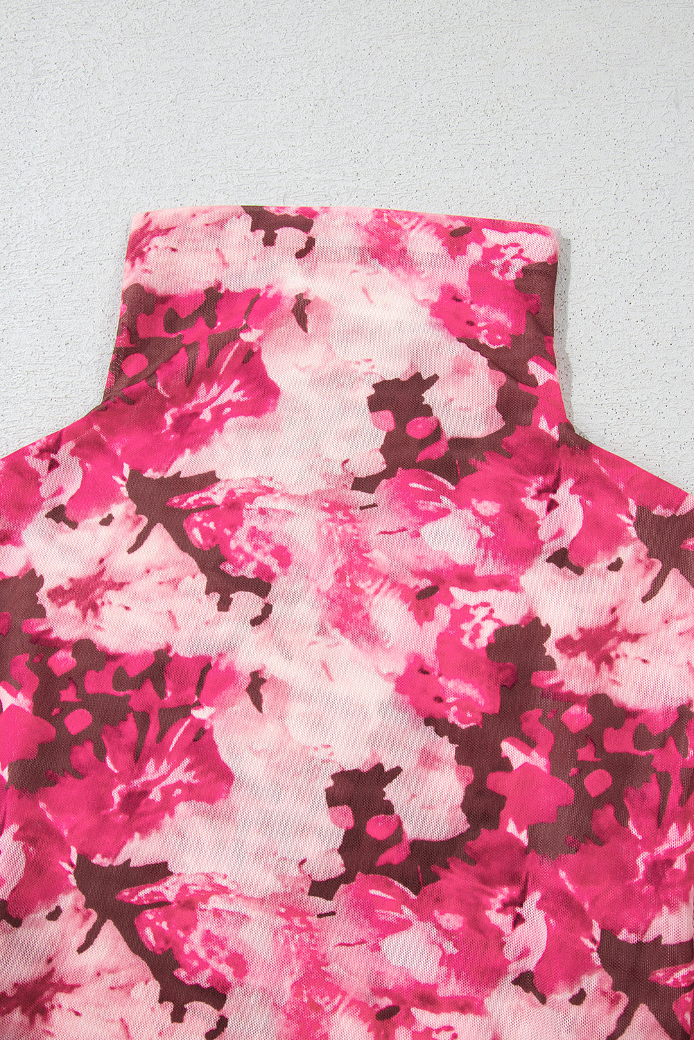 Floral Mesh Flounce Sleeve Mock Neck Blouse - eAura