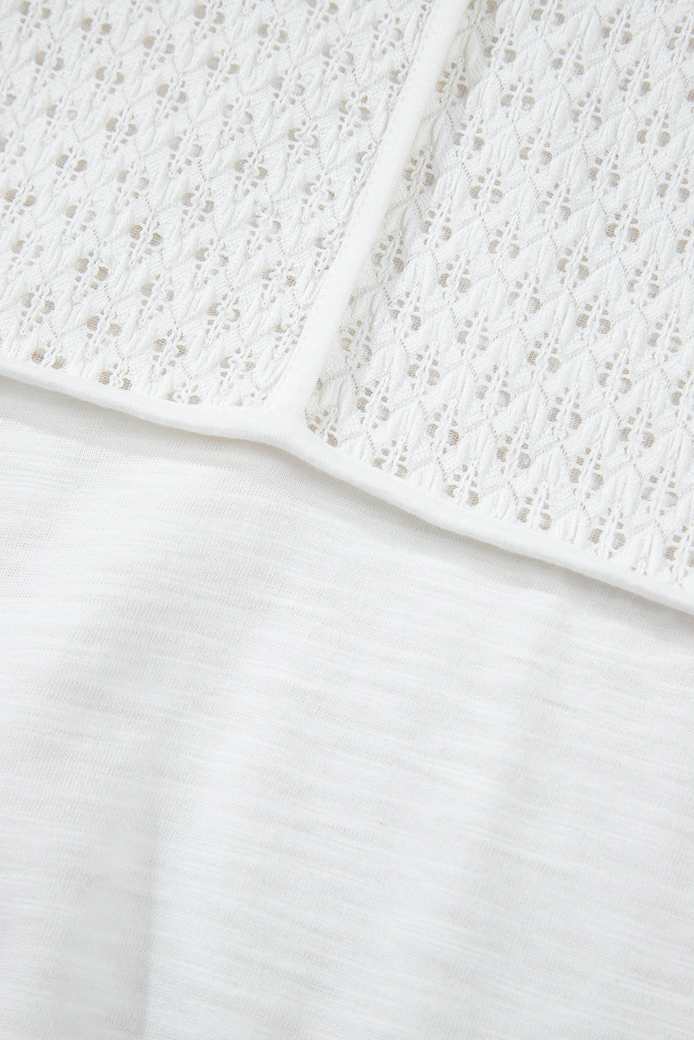 White Eyelet Patchwork High Low Hem V Neck Oversized Top eAura