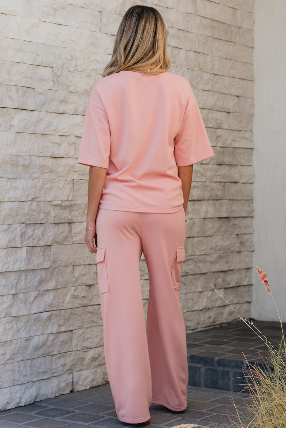 Apricot Pink Half Sleeve T-Shirt & Cargo SweatTrousers Set eAura