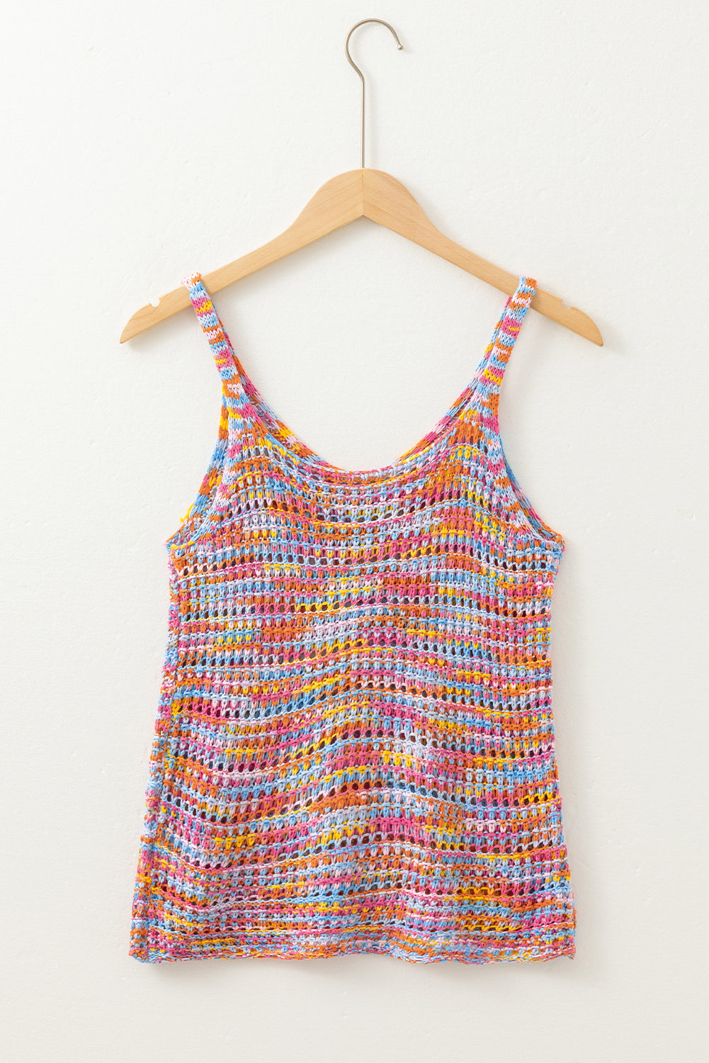 Pink Colour Contrast Crochet Loose Fit Sweater Vest eAura