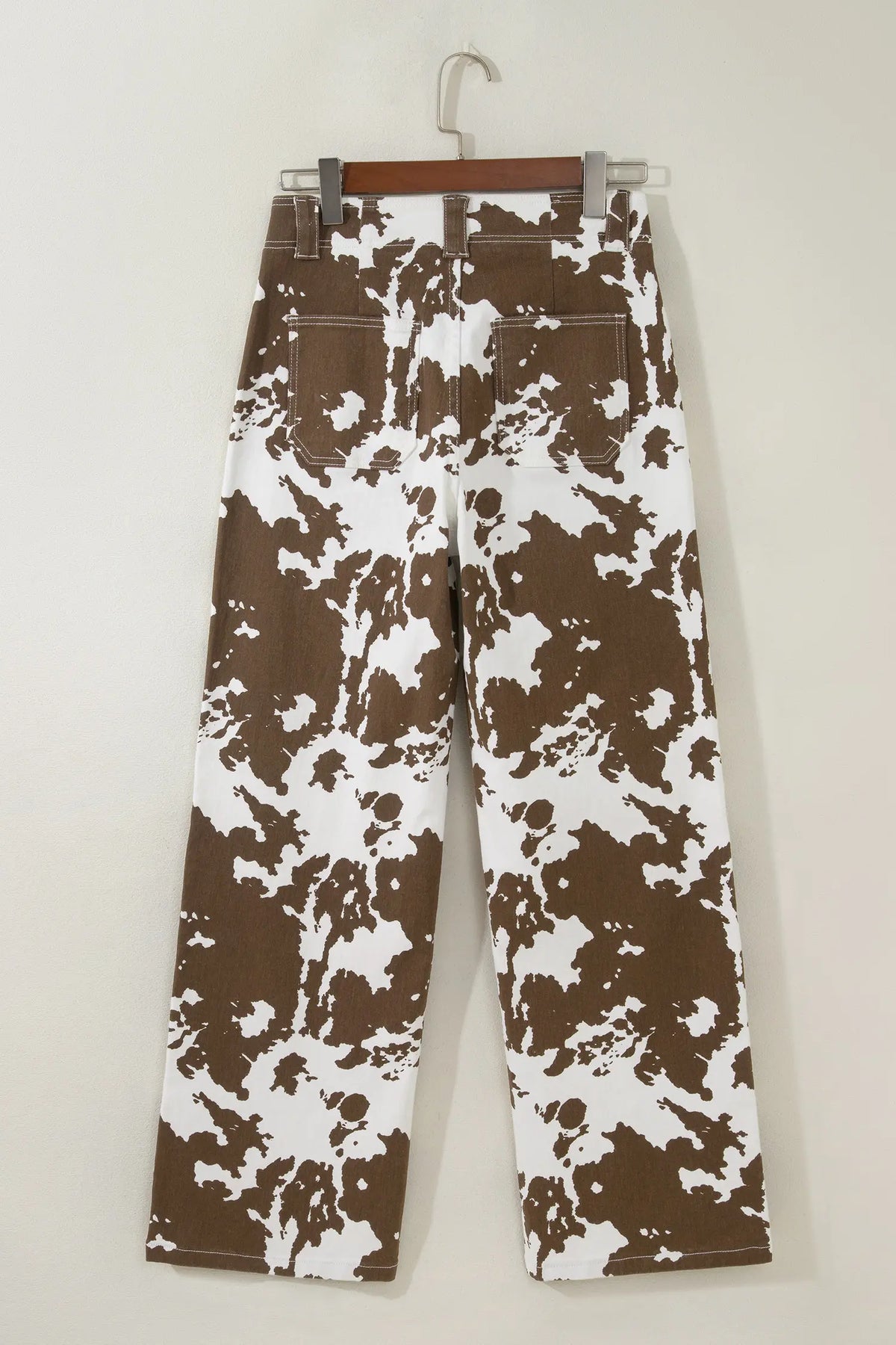 Abstract Pattern Regular Fit Full-Length Western Style Jeans – Brown