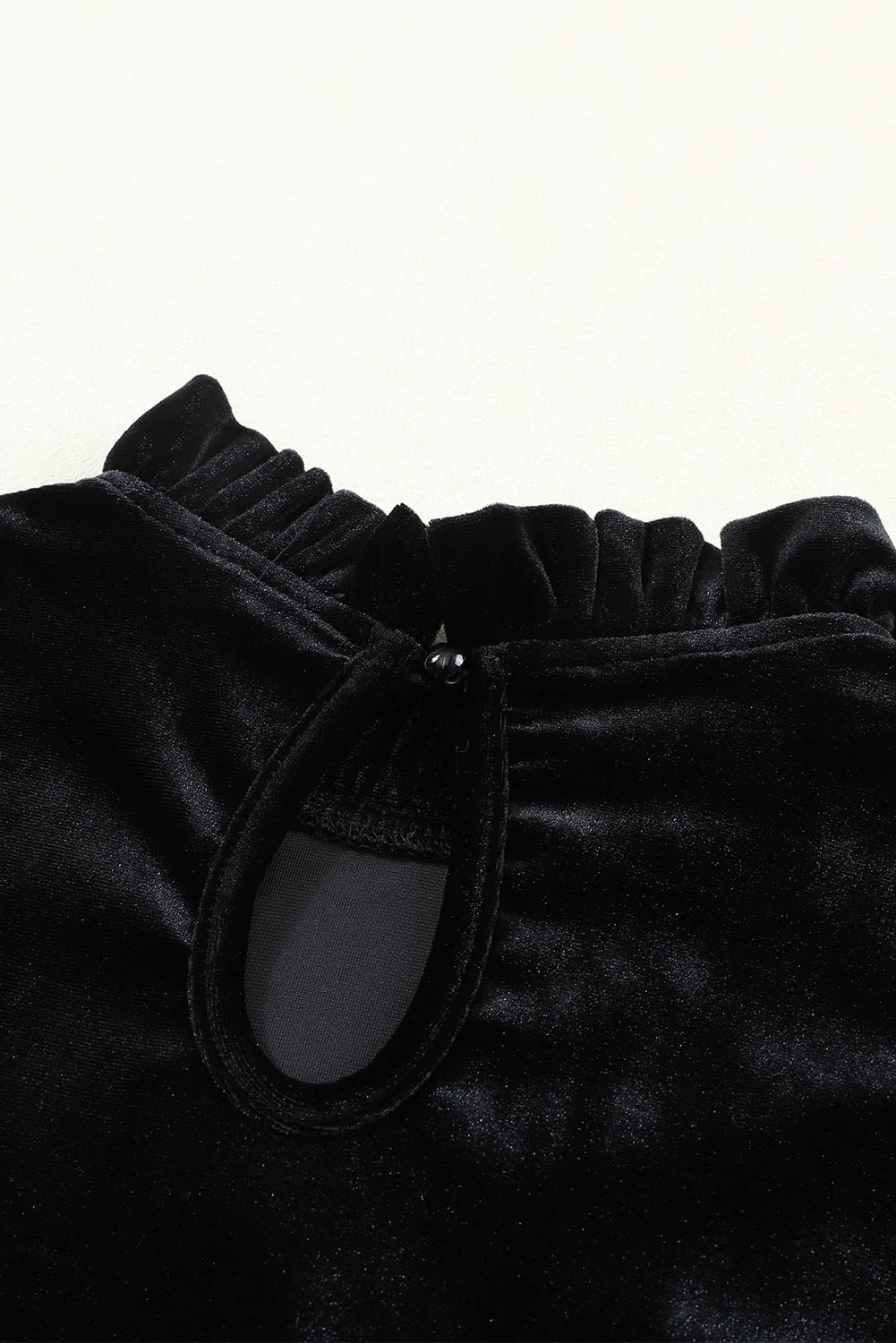 Black Velvet Frill Neck Long Sleeve Shift Dress - eAura