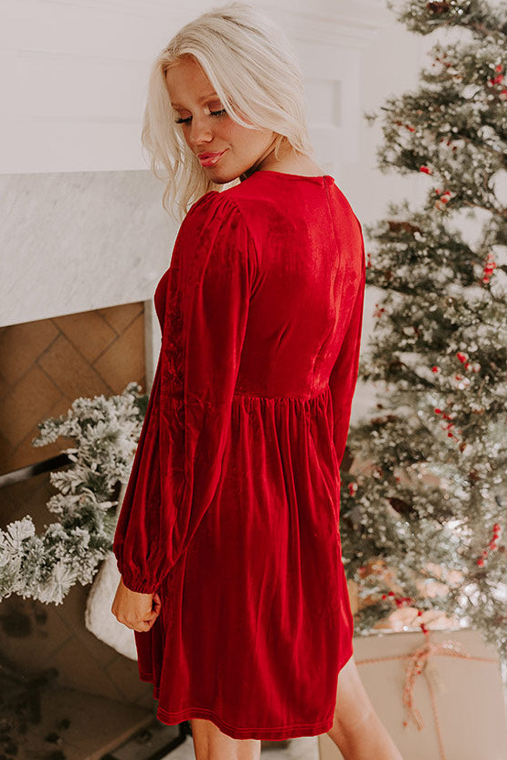 Bowknot Decor High Waist Velvet Mini Dress - eAura