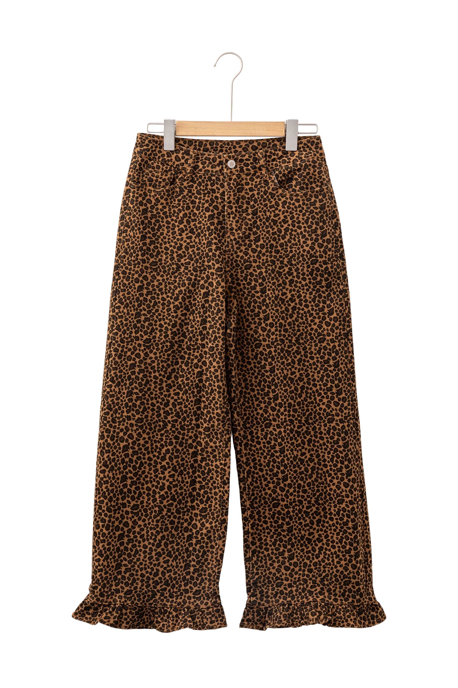 Leopard Print Ruffled Hem Shift Jeans – Brown