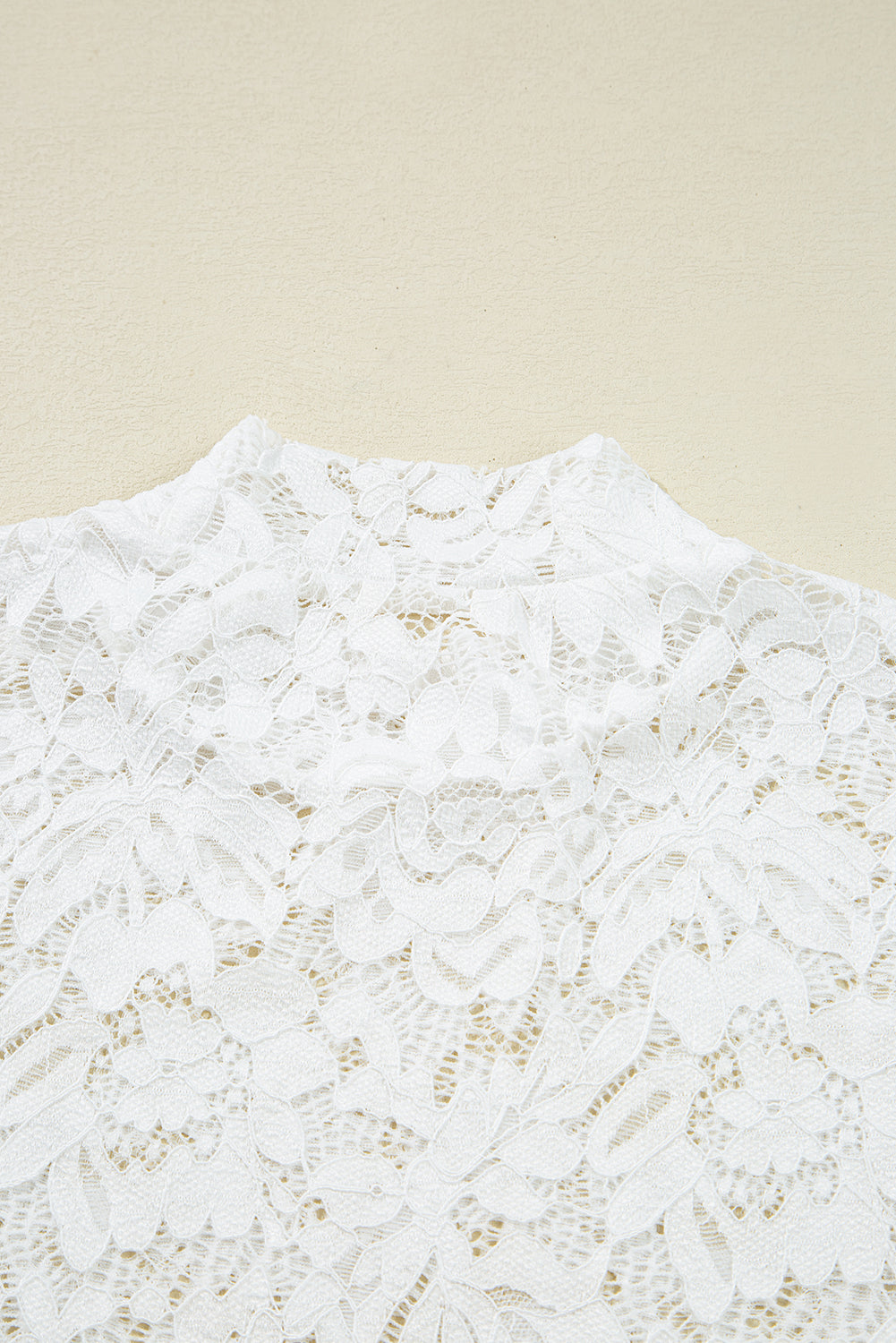 White Lace Crochet Bell Sleeve Mock Neck Blouse - eAura