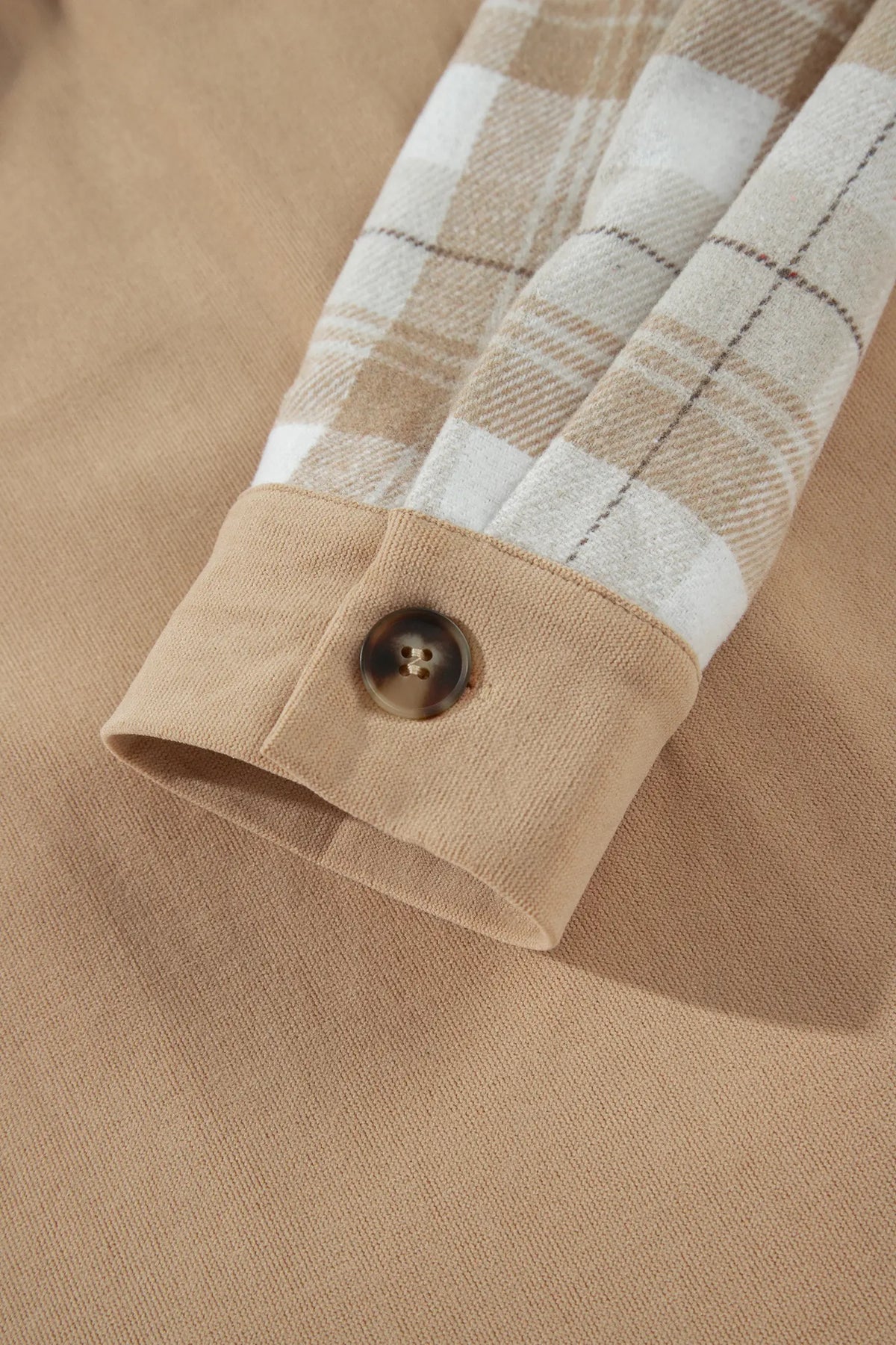 Plaid Colourblock Shirt Collar Shift Shacket – Light French Beige