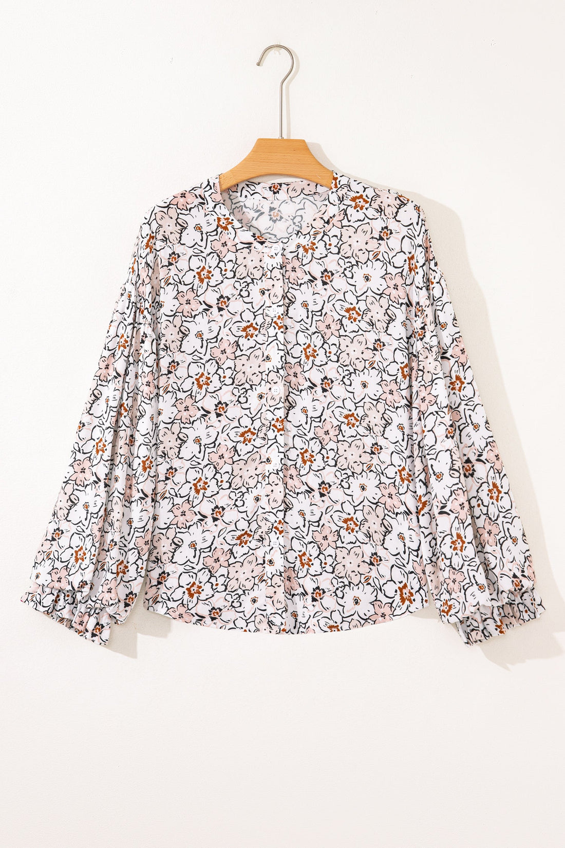 Bold Floral Print Frilled Puff Sleeve Button Down Shirt - eAura