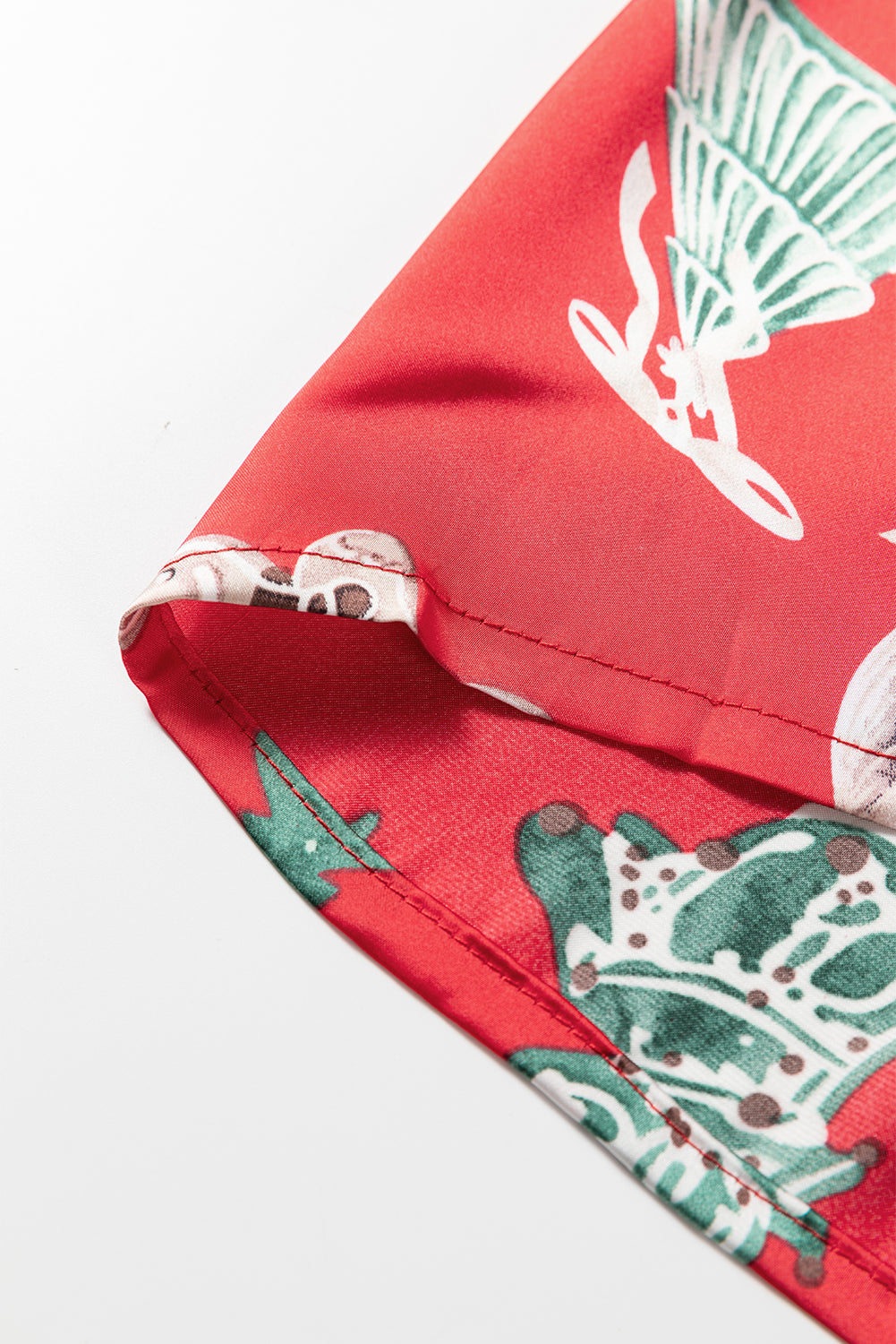 Red Christmas Contrast Ruffle Trim Ribbon Bow Knot Pyjamas - eAura