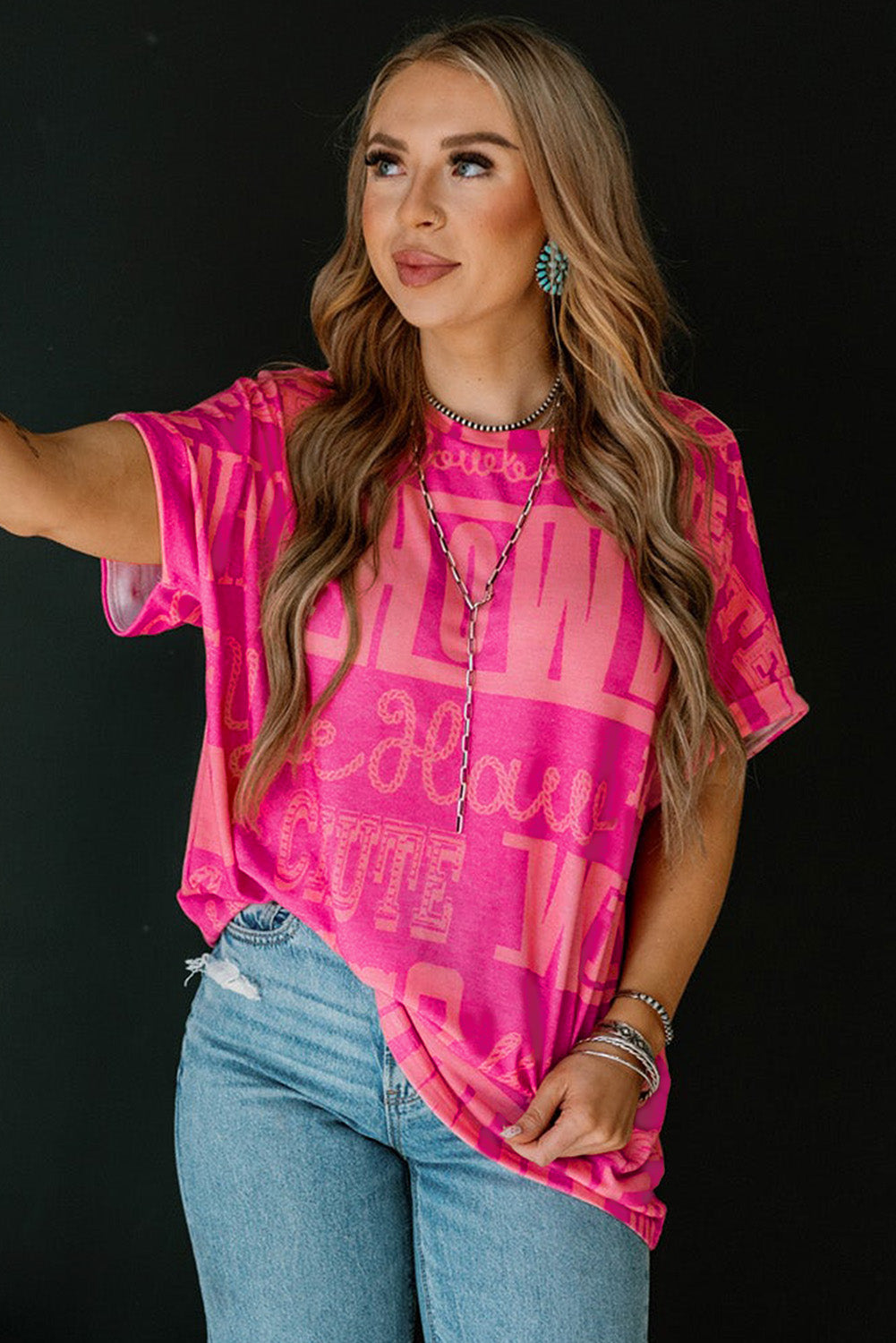 Rose Howdy Cowboy Letter Printed Western Fashion Tee eAura