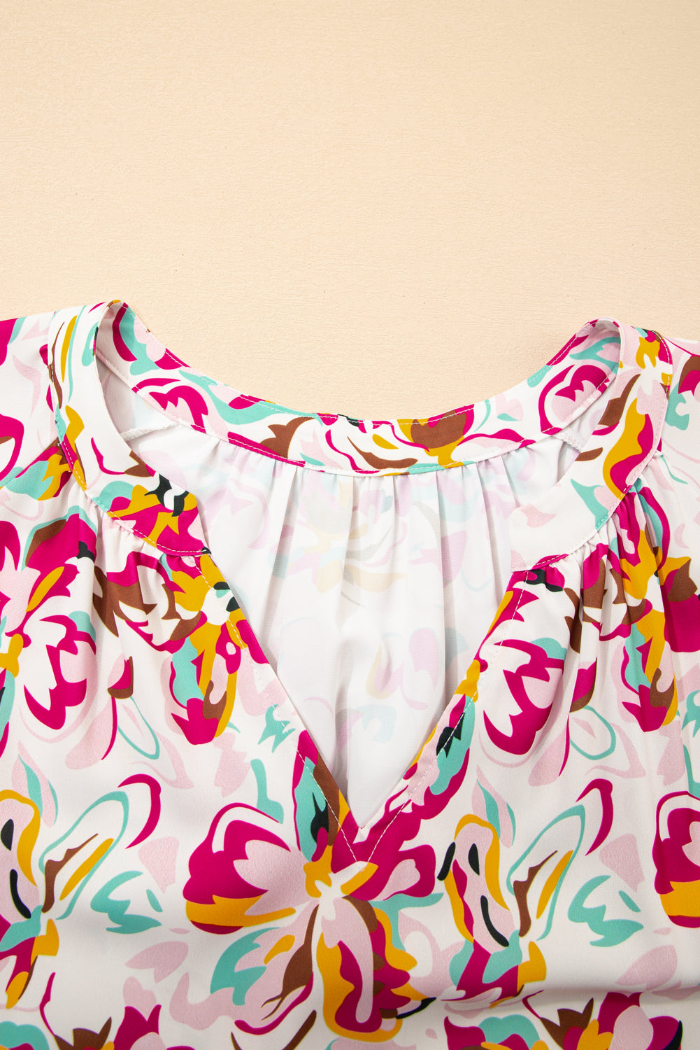 White Abstract Print V Neck Short Sleeve Ruffled Plus Size Mini Dress BB Fashion Outlet
