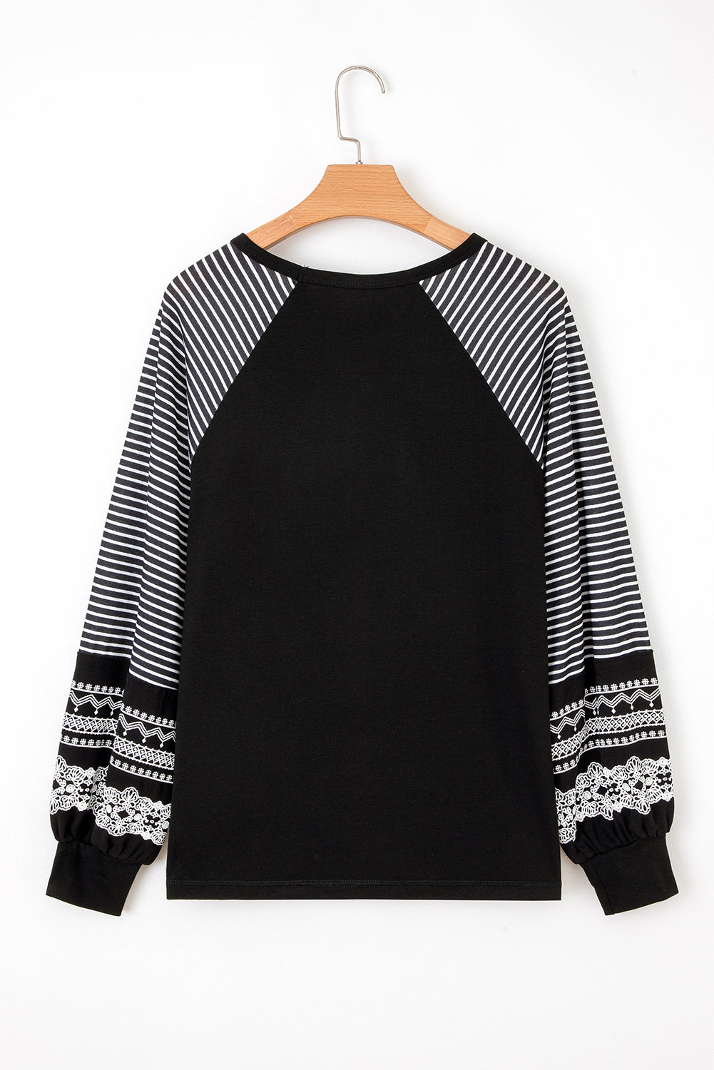 Contrast Print Striped Raglan Long Sleeve Loose Top - eAura