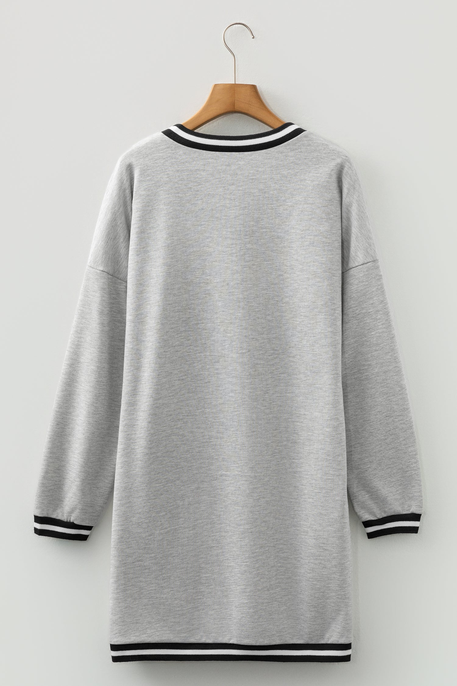 Striped Trim V-Neck Long Sleeve Preppy Sweatshirt Dress - Dresses/Mini Dresses