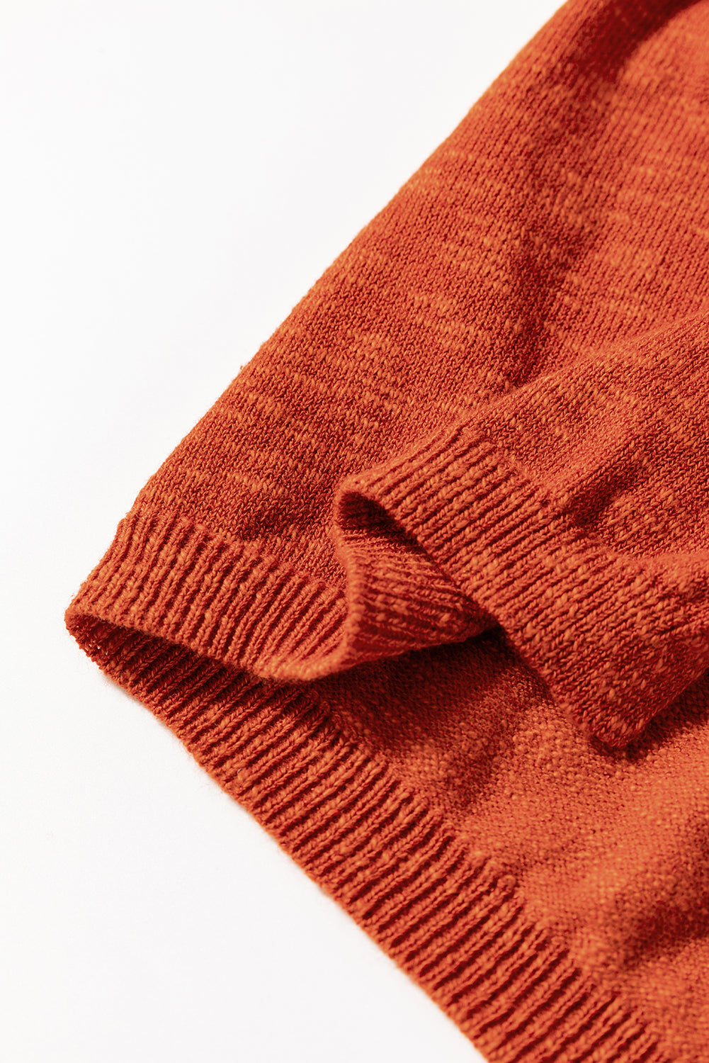 Orange Solid Colour Split V Neck Short Sleeve Sweater eAura