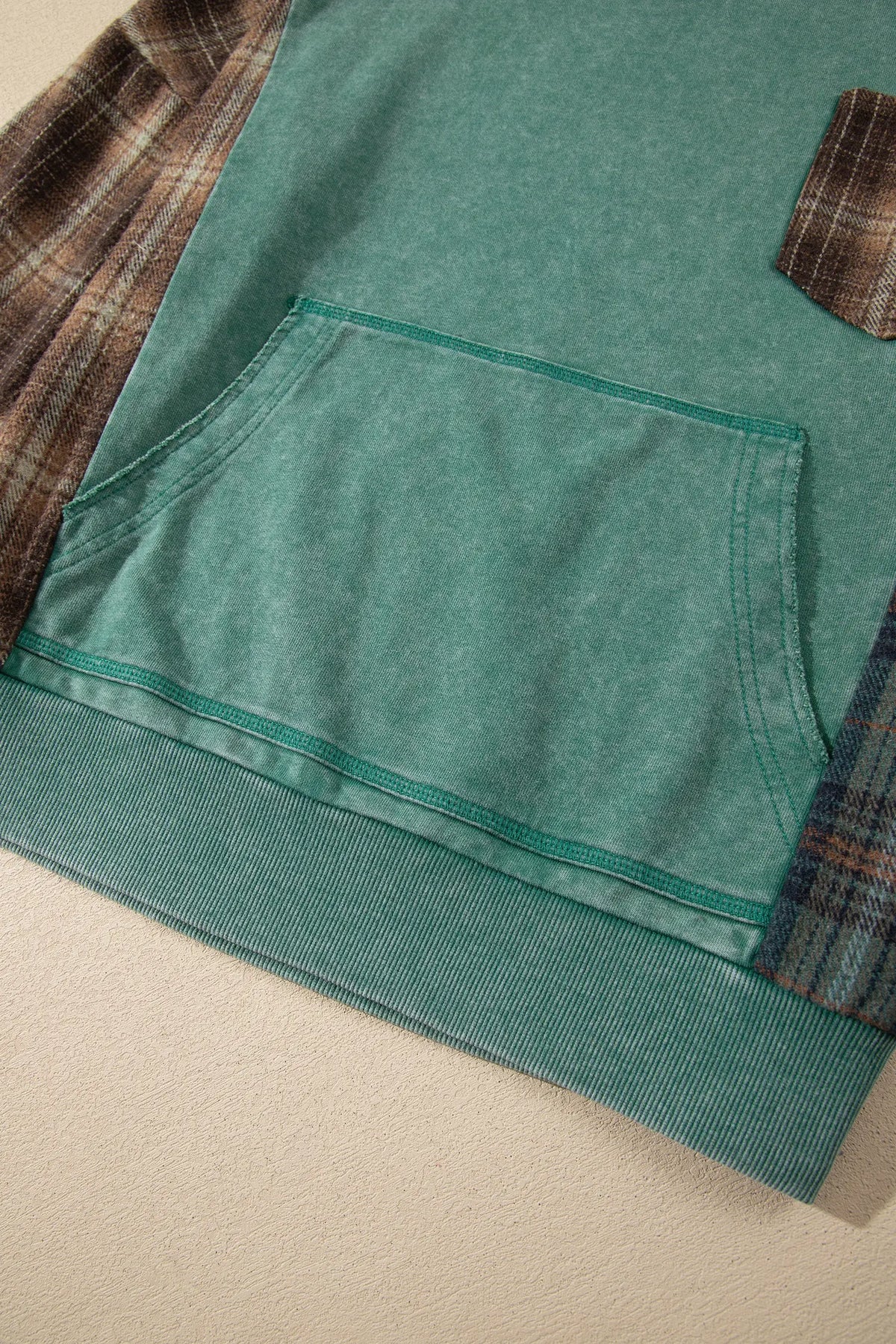 Smoke Green Plaid Colorblock Hoodie