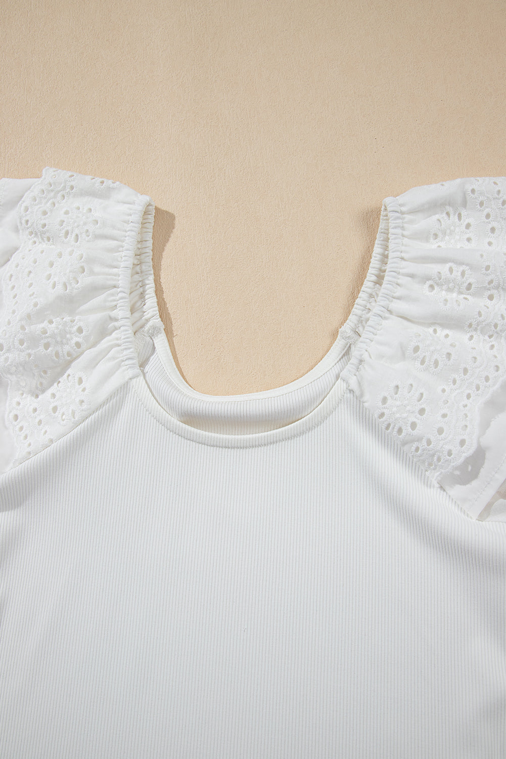 White Eyelet Ruffle Sleeve Slim Fitted Top eAura