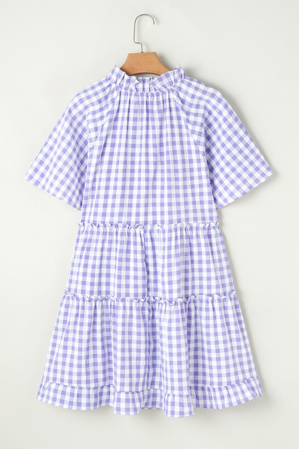 Lavendula Plaid Ruffle Wide Short Sleeve Babydoll Mini Dress eAura