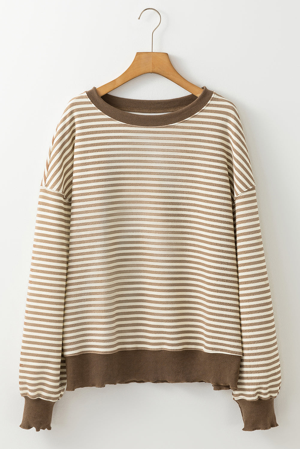Brown Stripe Loose Drop Shoulder Long Sleeve Top eAura