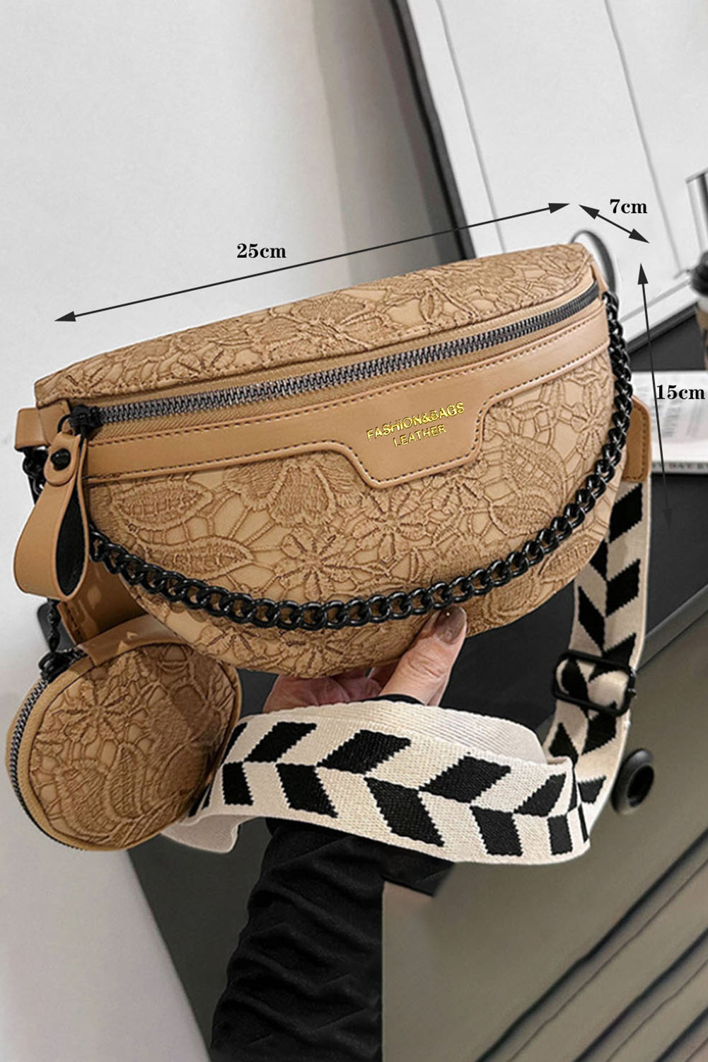 Camel Colourblock Strap Chain Shoulder Bag With Coin Purse BB Fashion Outlet