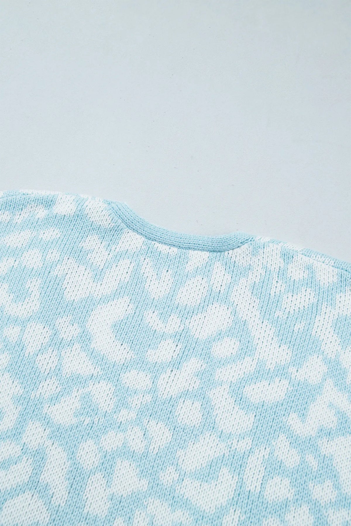 Light Blue Leopard Print V Neck Long Sleeve Loose Fit Knit Cardigan
