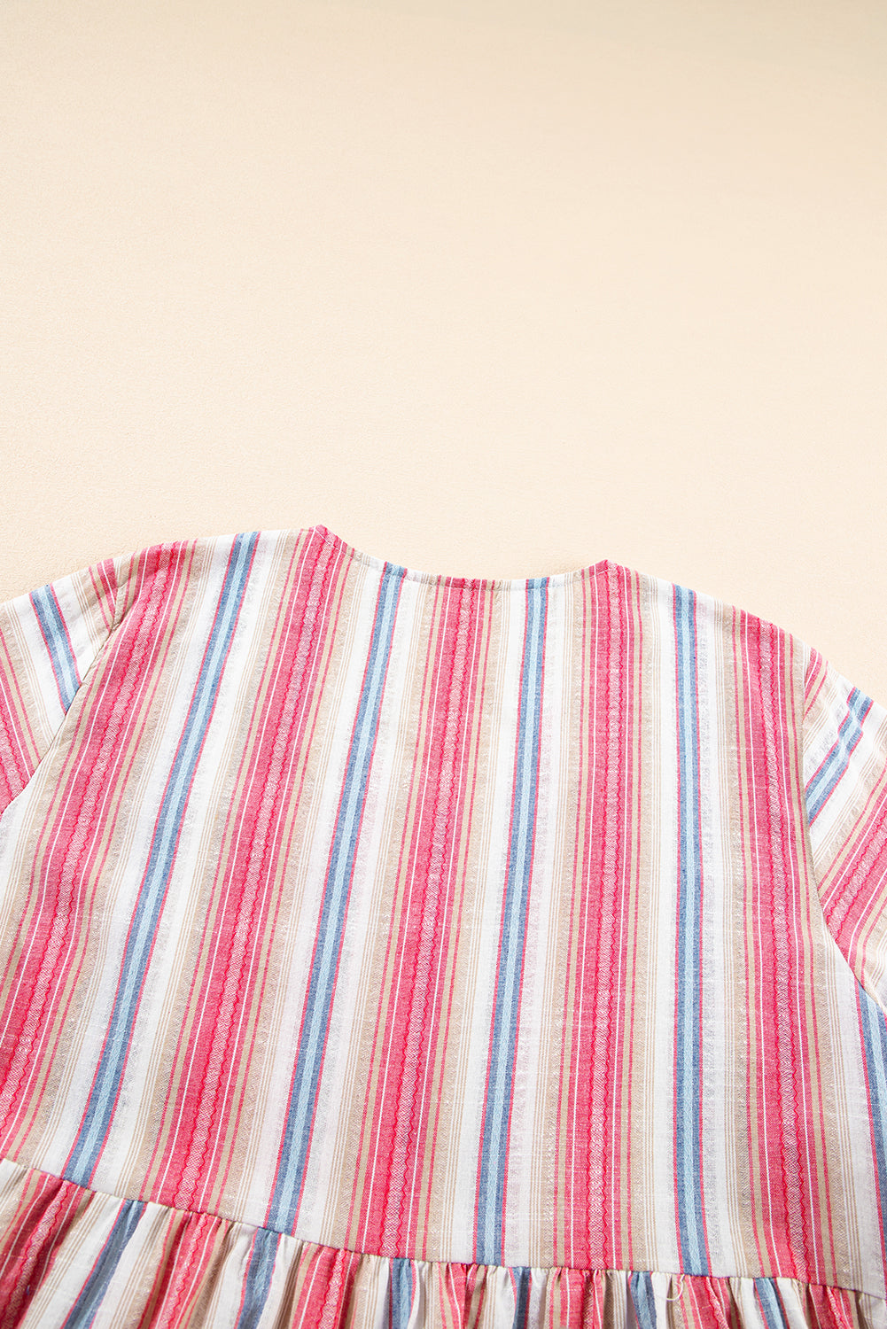 White Stripe Plus Size Embroidered Detail Flared 3/4 Sleeve V Neck Dress BB Fashion Outlet