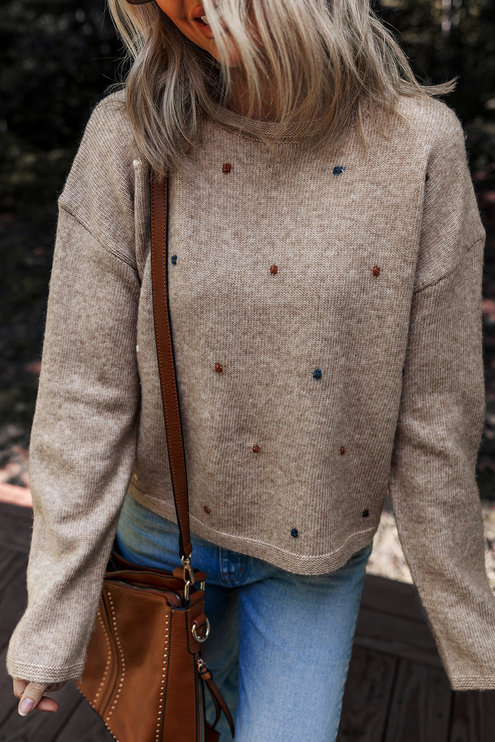 Contrast Coloured Dot Detail Drop Shoulder Sweater