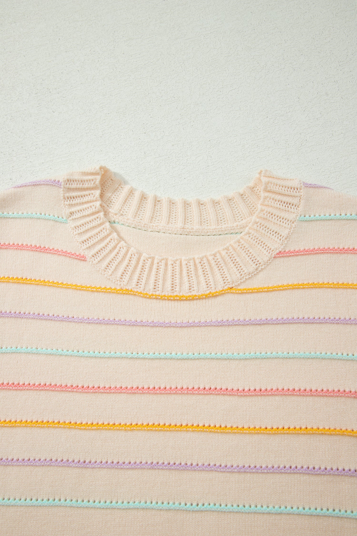 Colorful Stripes Crew Neck Knit Sweater – Beige Stripe