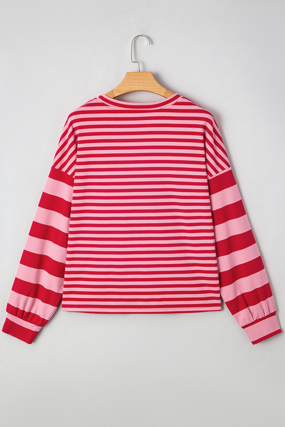 Mix Striped Drop Shoulder Patchwork Sleeve V-Neck Pullover - eAura