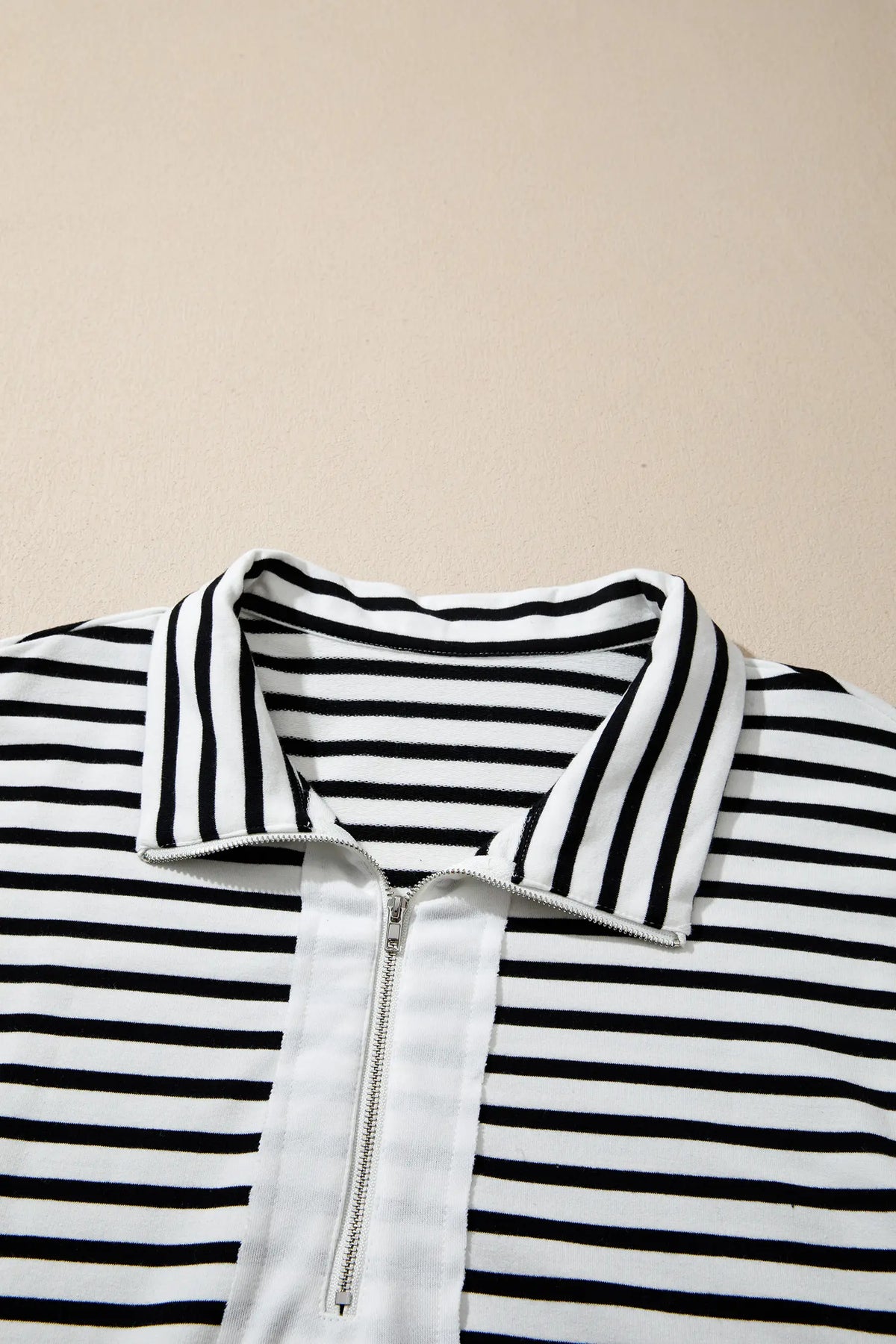 Striped Colourblock V Neck Long Sleeve Shift Plus Size Blouse – White Stripe