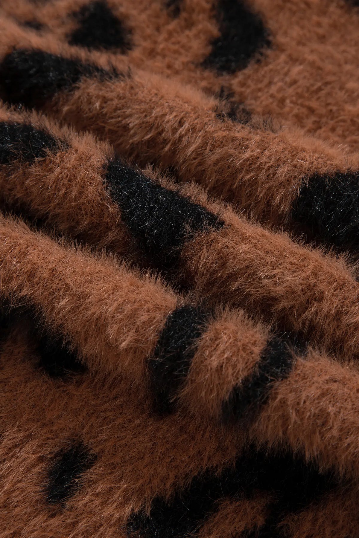 Western Leopard Zebra Print Long Sleeve Round Neck Sweater – Coffee