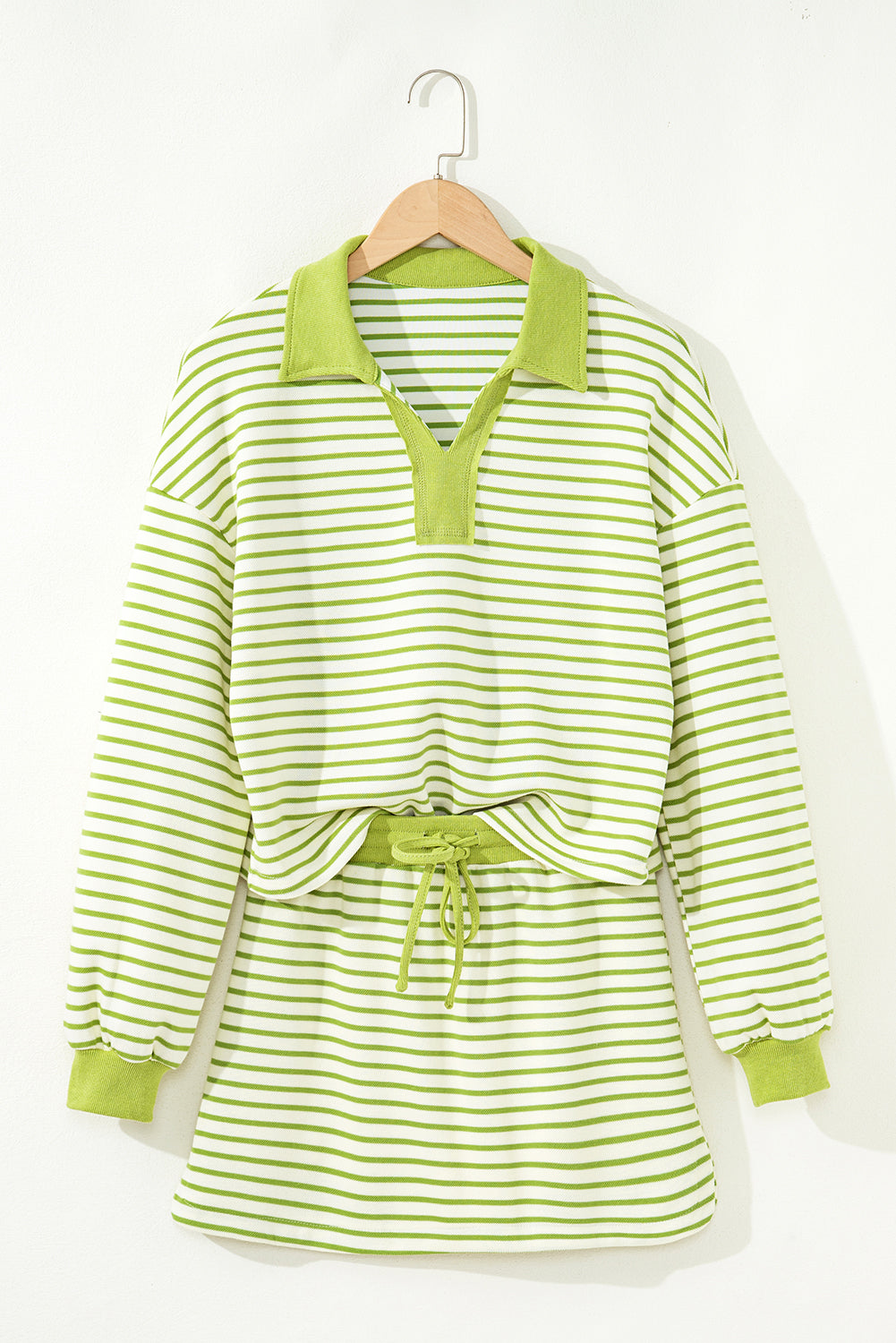 Stripe Collared V-Neck Drop Shoulder Pullover and Skort 2pcs Co-ord Dear-Lover Dropshipping