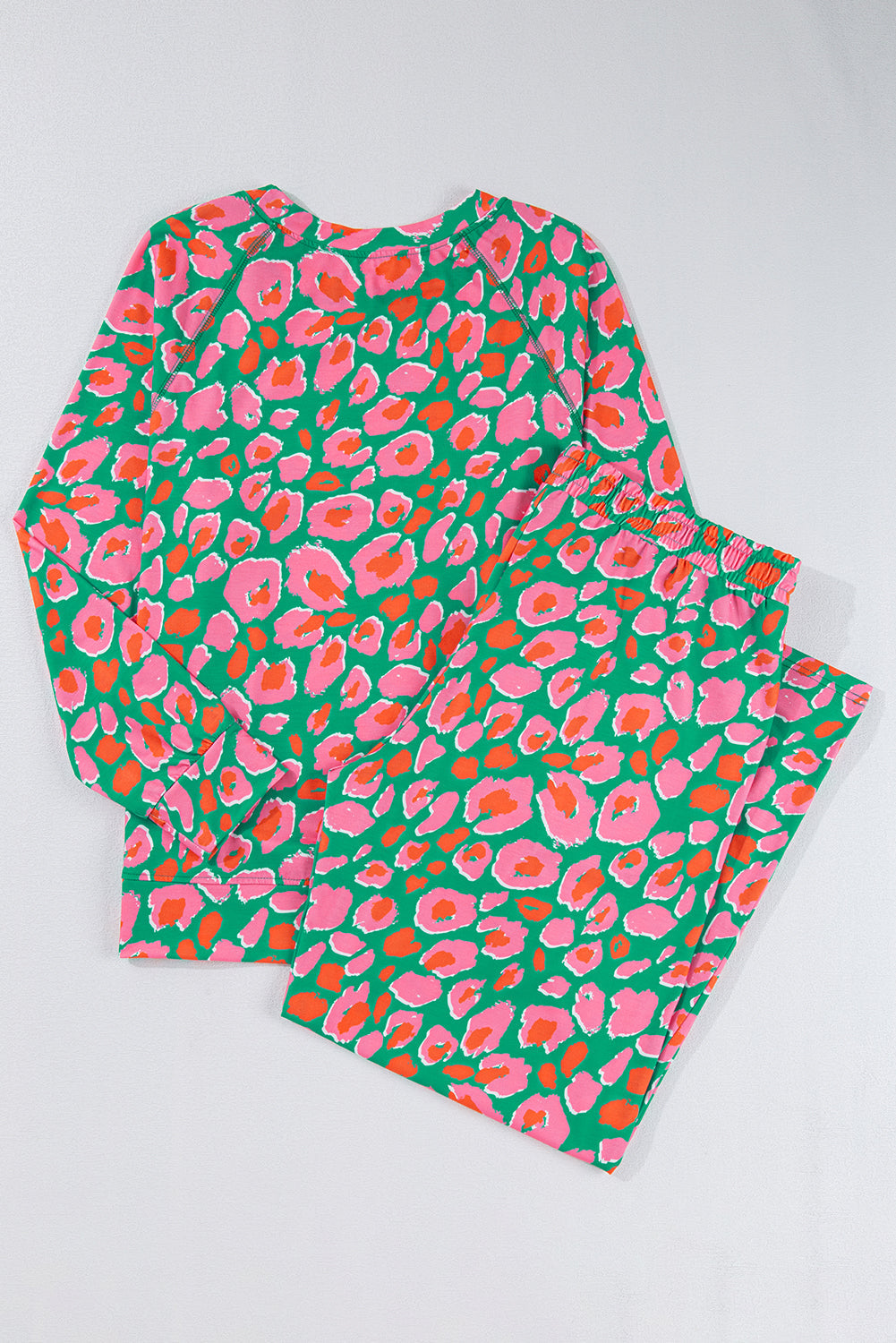 Green Plus Size Printed Long Sleeve and Trousers Lounge Set Beagle Boutique Fashion Outlet