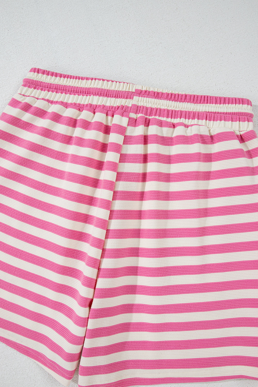 Rose Stripe Crew Neck T Shirt and Drawstring Shorts Set eAura