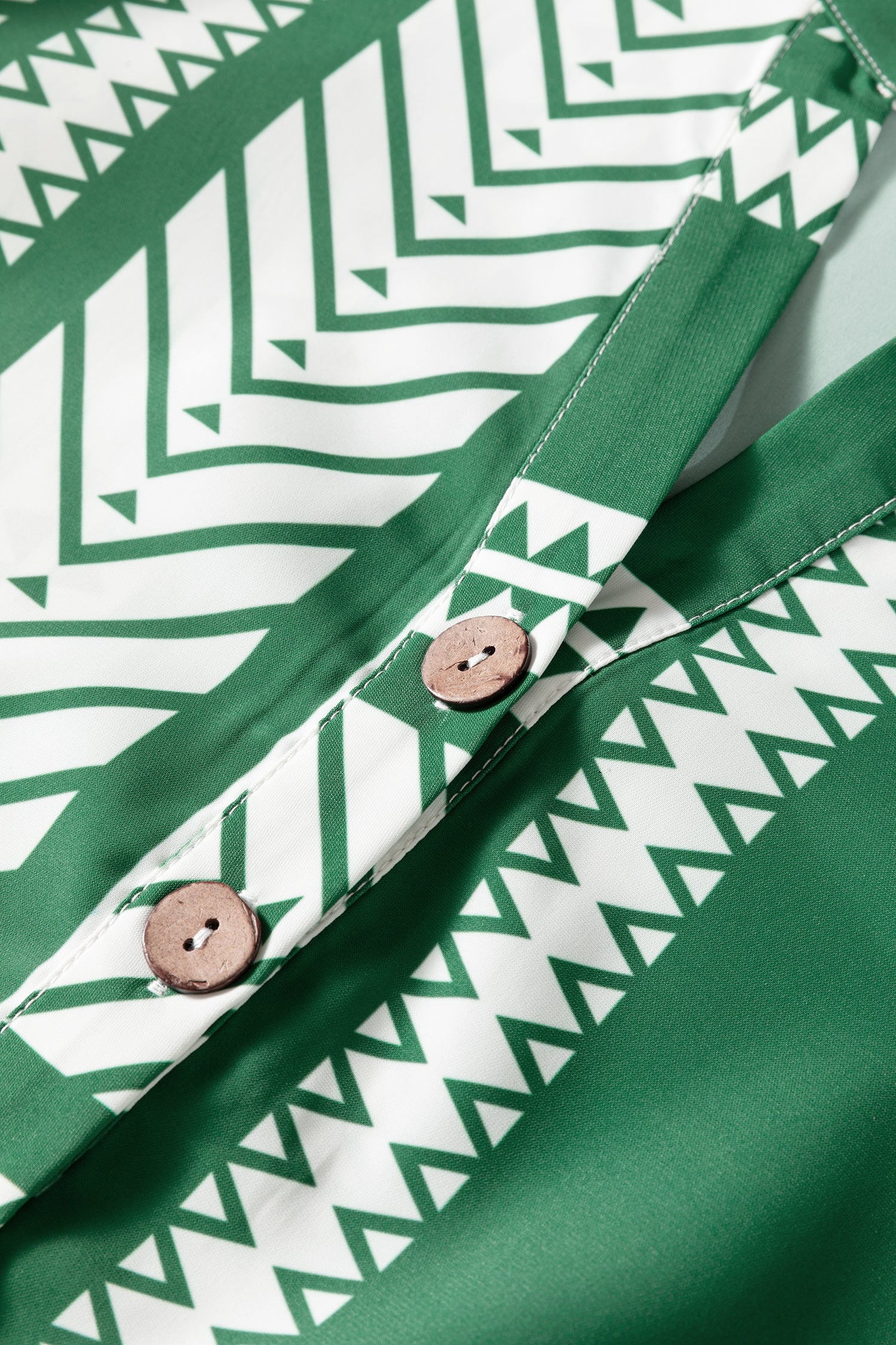 Green Boho Ethnic Print Half Button 3/4 Sleeve Casual Dress