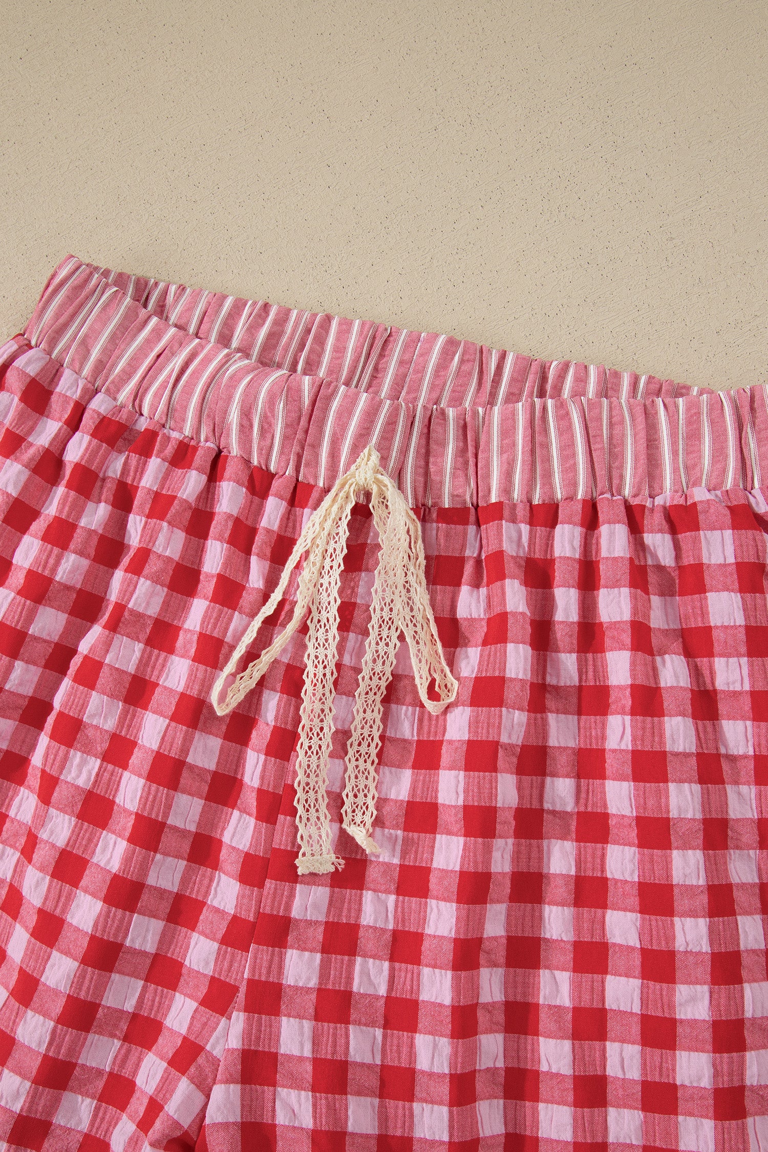 Gingham Ruffle Shorts with Lace Tie Waist