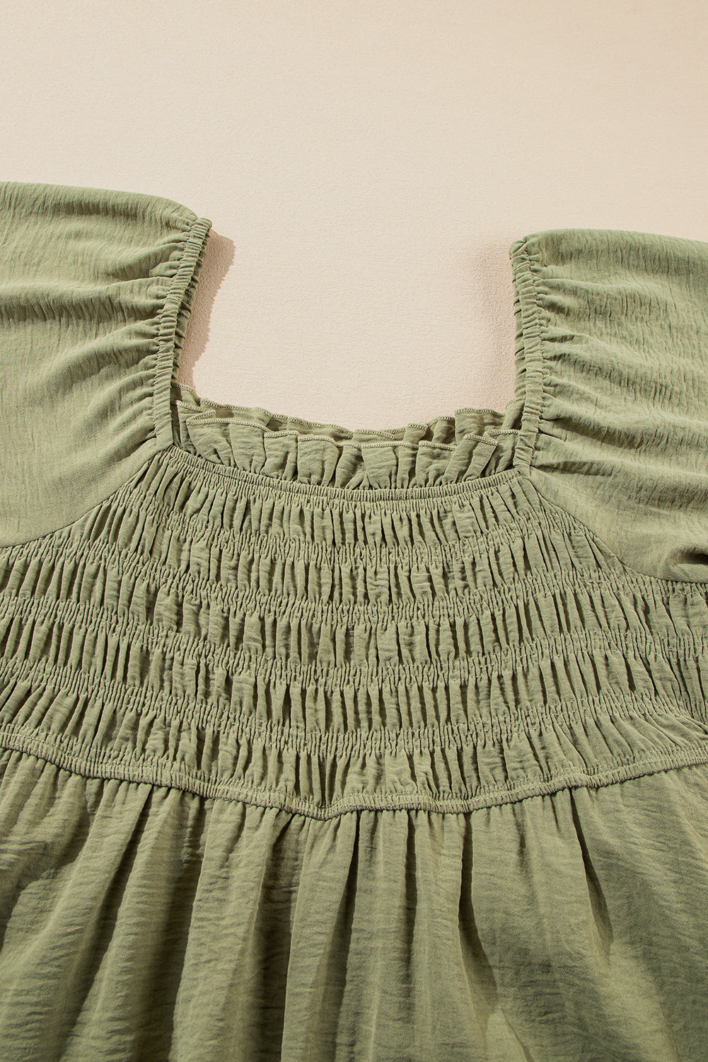 Grass Green Frilly Square Neck Flutter Sleeve Smocked High Waist Plus Size Dress BB Fashion Outlet