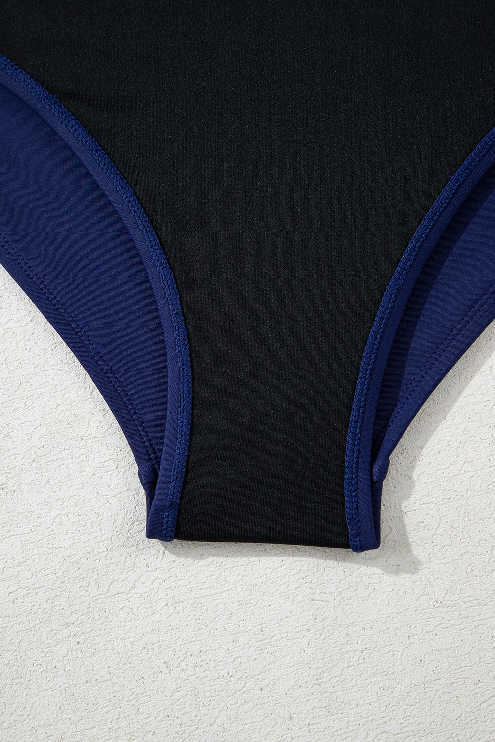 Navy Blue Abstract Print Frilled Trim Spaghetti Straps Tankini Set eAura