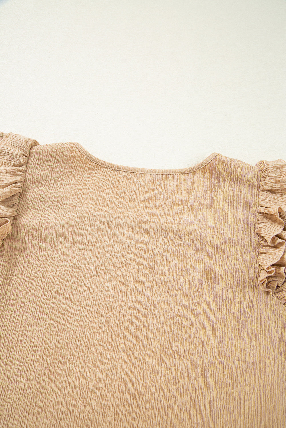 Smoke Grey Ruffled Tiered Sleeve Square Neck Textured Top eAura