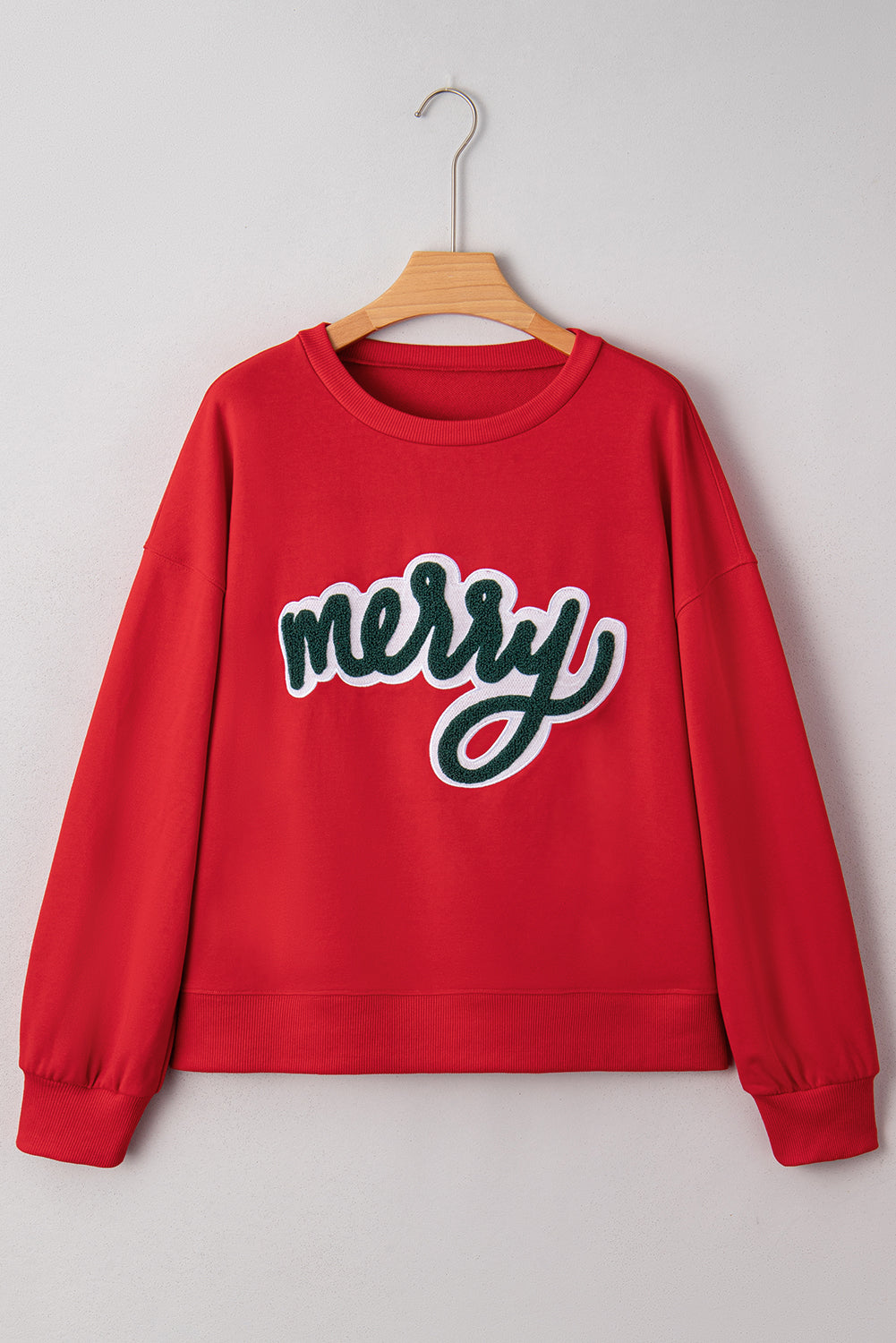 Fiery Red Merry Script Holiday Christmas Graphic Sweatshirt - eAura