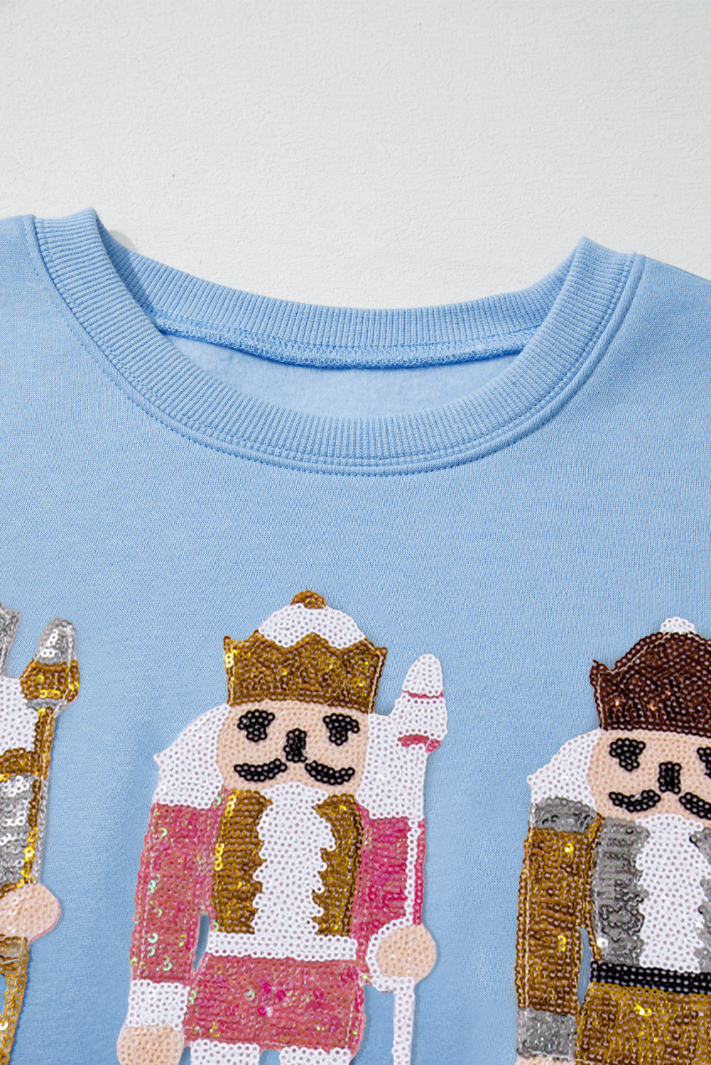 Sequin Nutcracker Textured Sleeve Patchwork Sweatshirt eAura